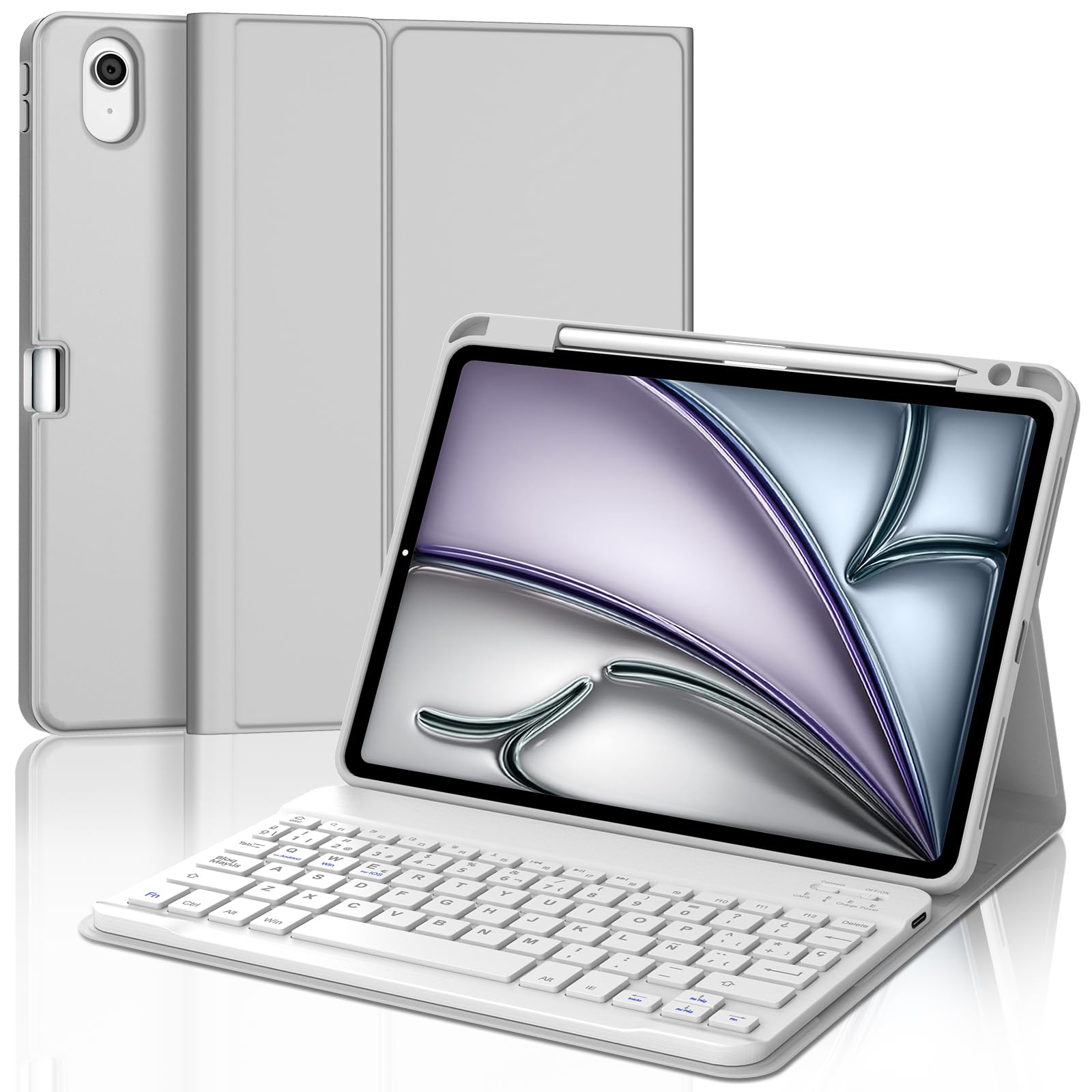 FOGARI Teclado para iPad Air 11 Pulgadas M4/M3/M2 2026/2025/2024, Español Ñ Teclado Bluetooth Magnético Desmontable para iPad Air 11" M2/M3/M4 2024/2025/2026, Gris Claro