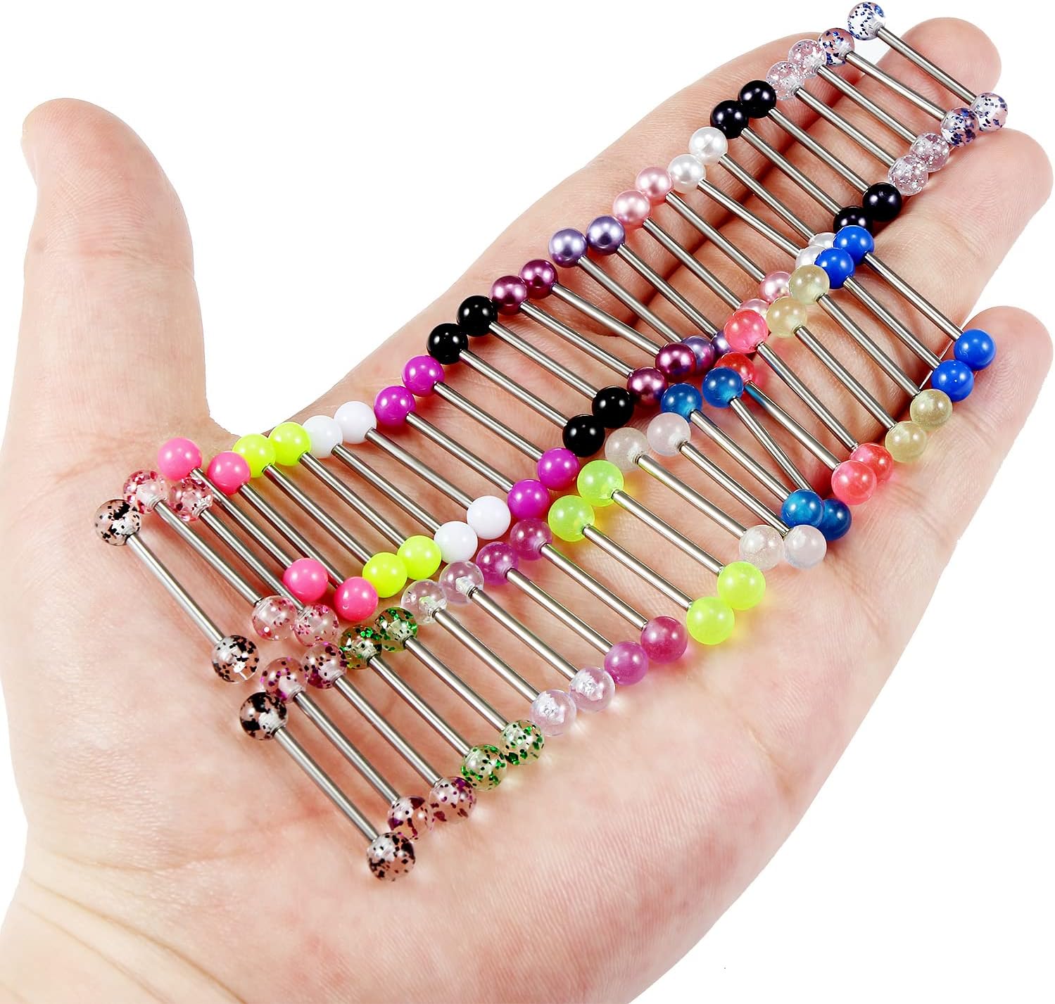 Cisyozi 14G Glow in Dark Tongue Nipple Rings 316L Surgical Steel Hypaollergenic Long Straight Barbells Pearl Nipplerings Rings Piercing Jewelry for Women Men 14mm 16mm 19mm 22mm Bar 24 Pairs - Image 7