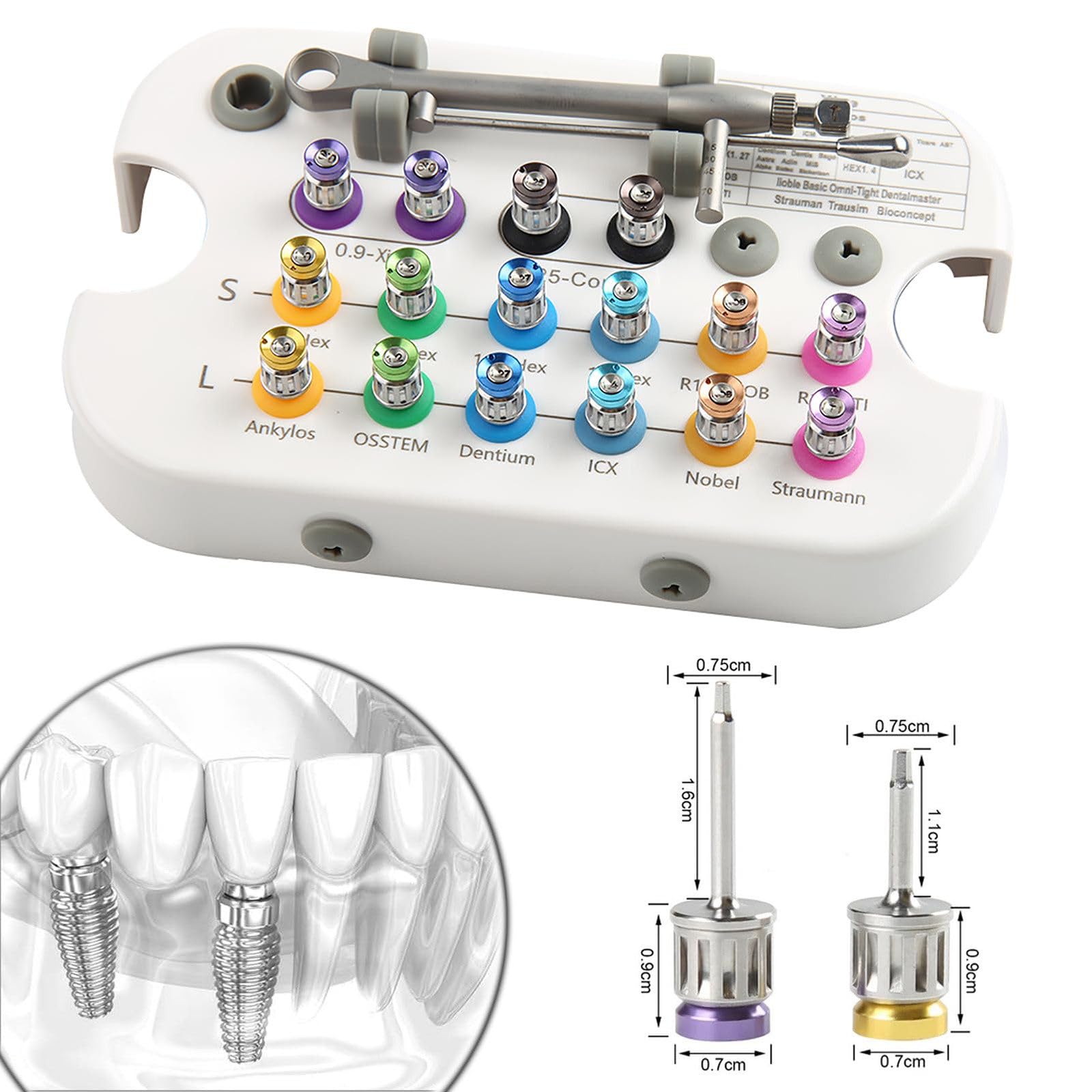 Kit di Strumenti dentali universali per Chiavi dinamometriche in Acciaio Inossidabile per Vari sistemi implantari - Impugnatura ergonomica Antiscivolo