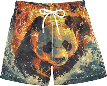 Boys Fire Water PandaQuick Dry Beach Swim Trunk Board Shorts