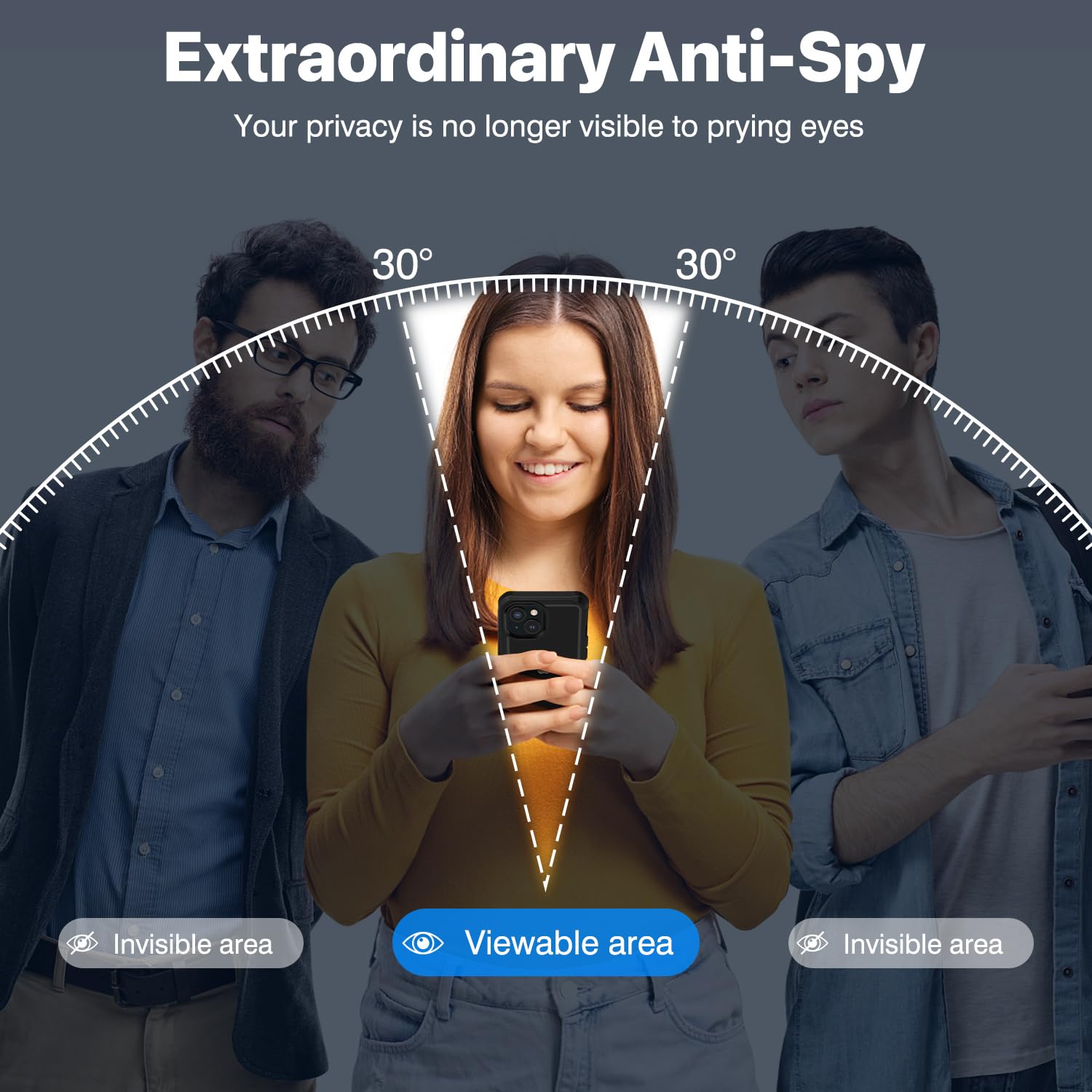 CENHUFO Privacy Cover iPhone 15, con Protezione Schermo Vetro Temperato Anti Spia e Pellicola Fotocamera [9H HD] 360 Gradi Antiurto Rugged Fronte Retro Doppia Faccia Custodia per iPhone 15 - Nero