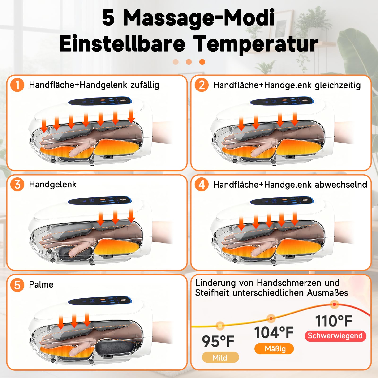 Elektrische Handmassagegeräte, Kabelloses Massagegerät mit Wärme & Rollknetmassage, 3 Massage-Modi, Tragbares Touchscreen-Handmassagegerät für Arthritis und Karpaltunnel (Weiß)