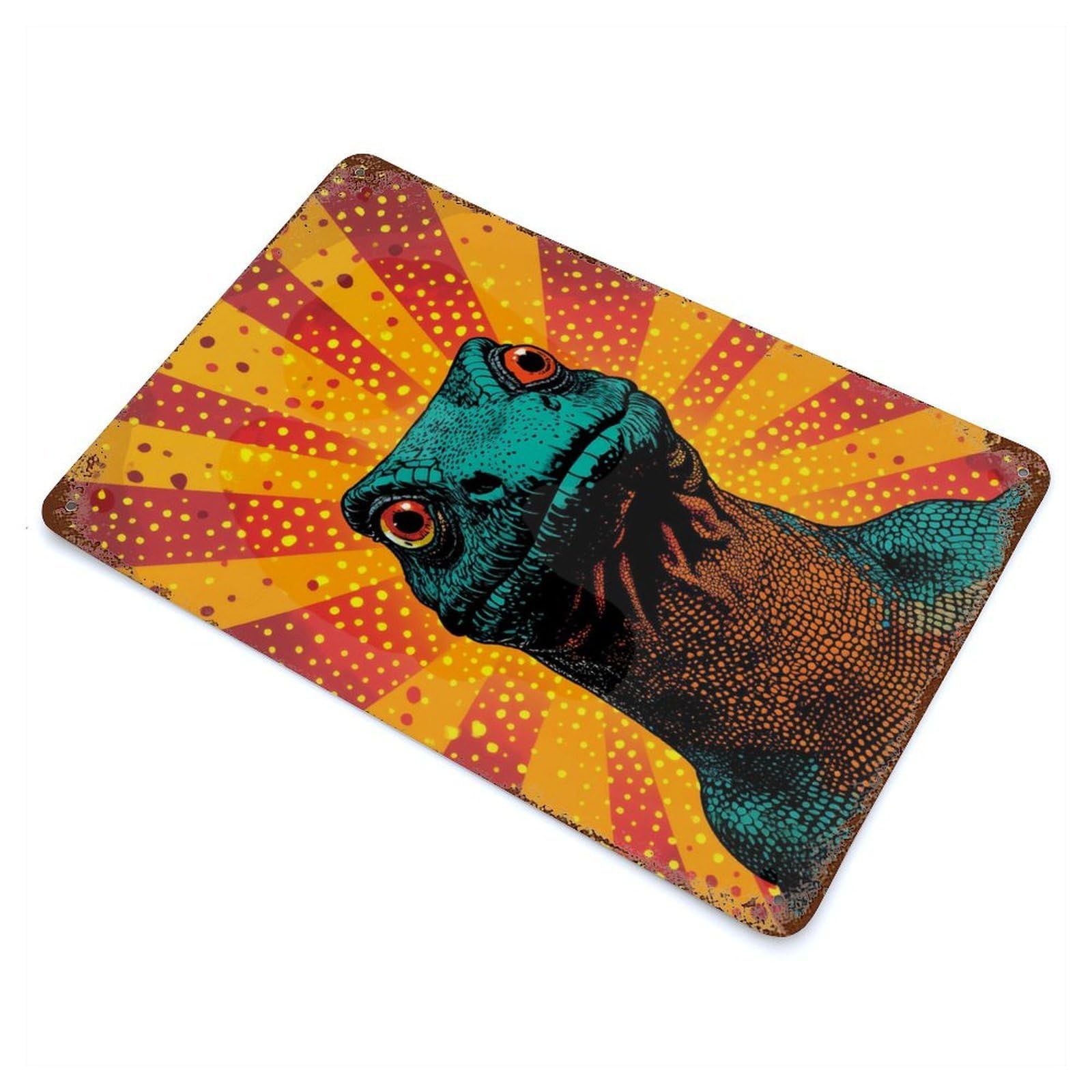Lizard Pop Art Vibrant Reptile Portrait Aged Metal Wall Plaque 11.8"x7.9", for Shed, Workshop And Garage Wall Decor, Old School Wall Decor