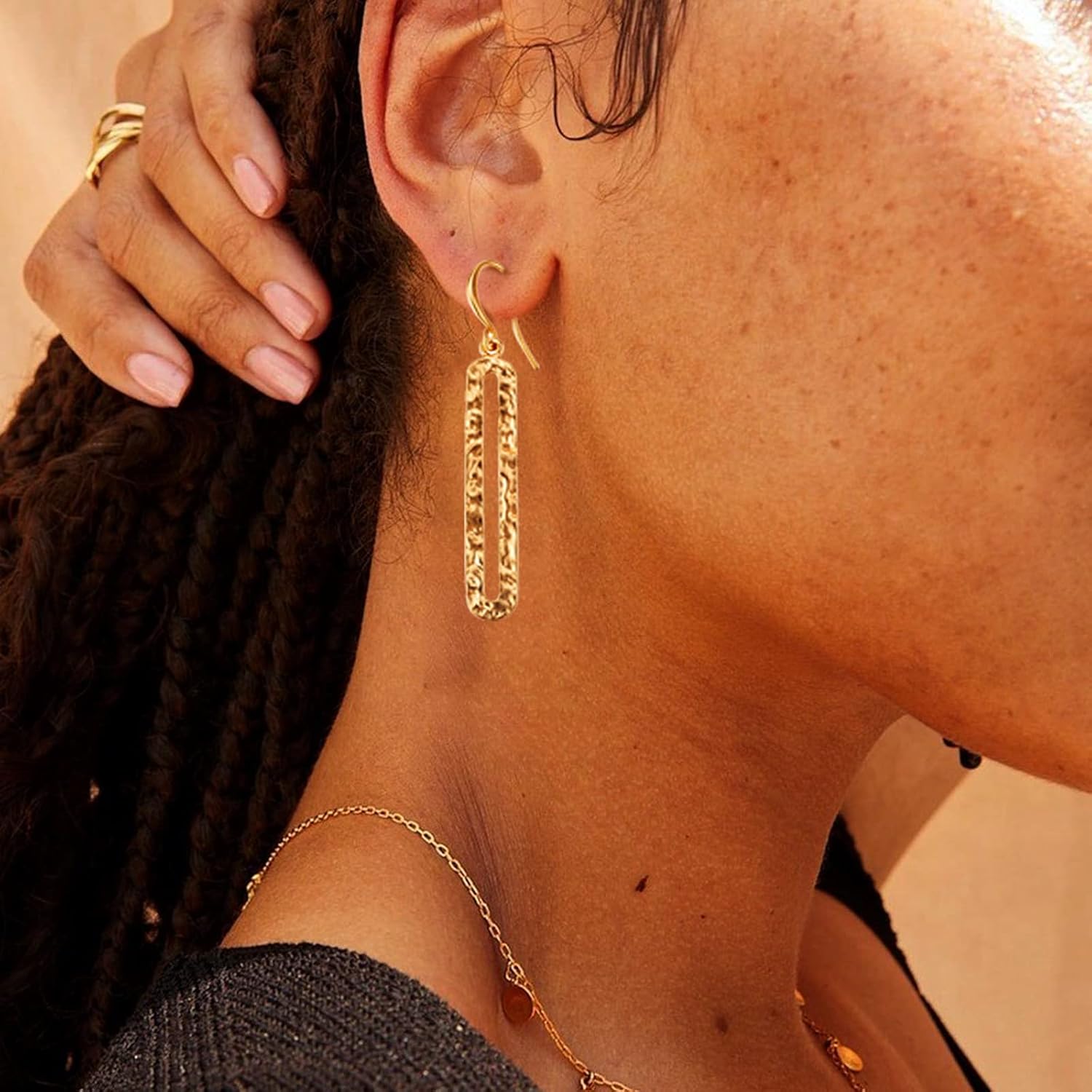 Gold Earrings for Women 14k Gold Plated Dangle Drop Earrings Hypoallergenic Dainty Geometric Rectangle Waterdrop Dangle Minimalist Earrings for Women Trendy - Image 3