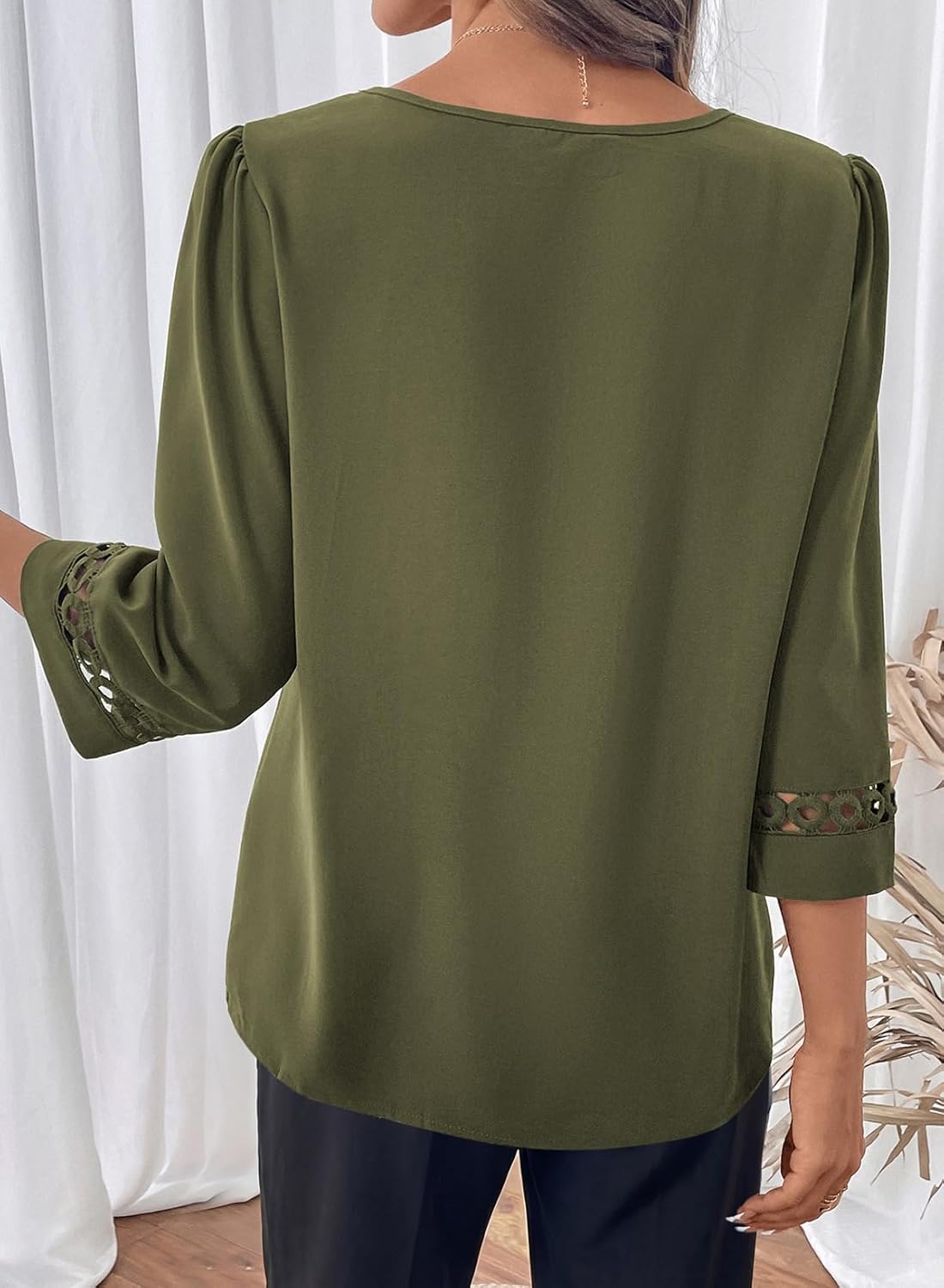 Dokotoo Womens 3/4 Sleeve Tops Dressy Blouses Crewneck Business Casual Office Shirts Clothes - Image 2