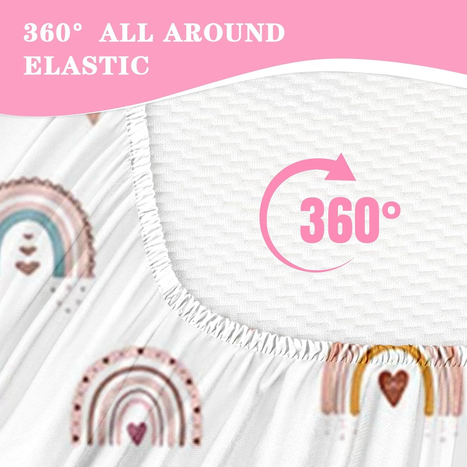 Nesker Zipper Bedding Twin Rainbow Heart Zip Up Bedding Set for Girls and Kids, Pink Boho 3 Pcs Comforter Bed in a Bag with Fitted Sheet and 2 Pcs Pillowcases