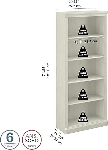 Miniatura 6 de Saratoga - Estantería con 5 estantes y 72 pulgadas de alto, color roble blanco lino