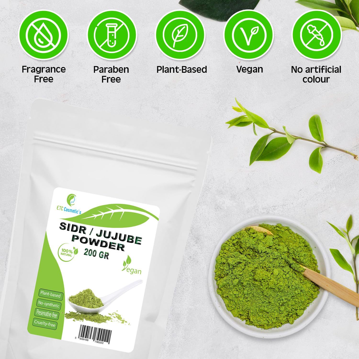 Poudre de SIDR / JUJUBIER - 200gr - Une poudre végétale nettoyante naturelle | Convient à tous les types de cheveux, y compris les cheveux fins, faibles et abîmés | 100% pur et naturel (200 Gr)