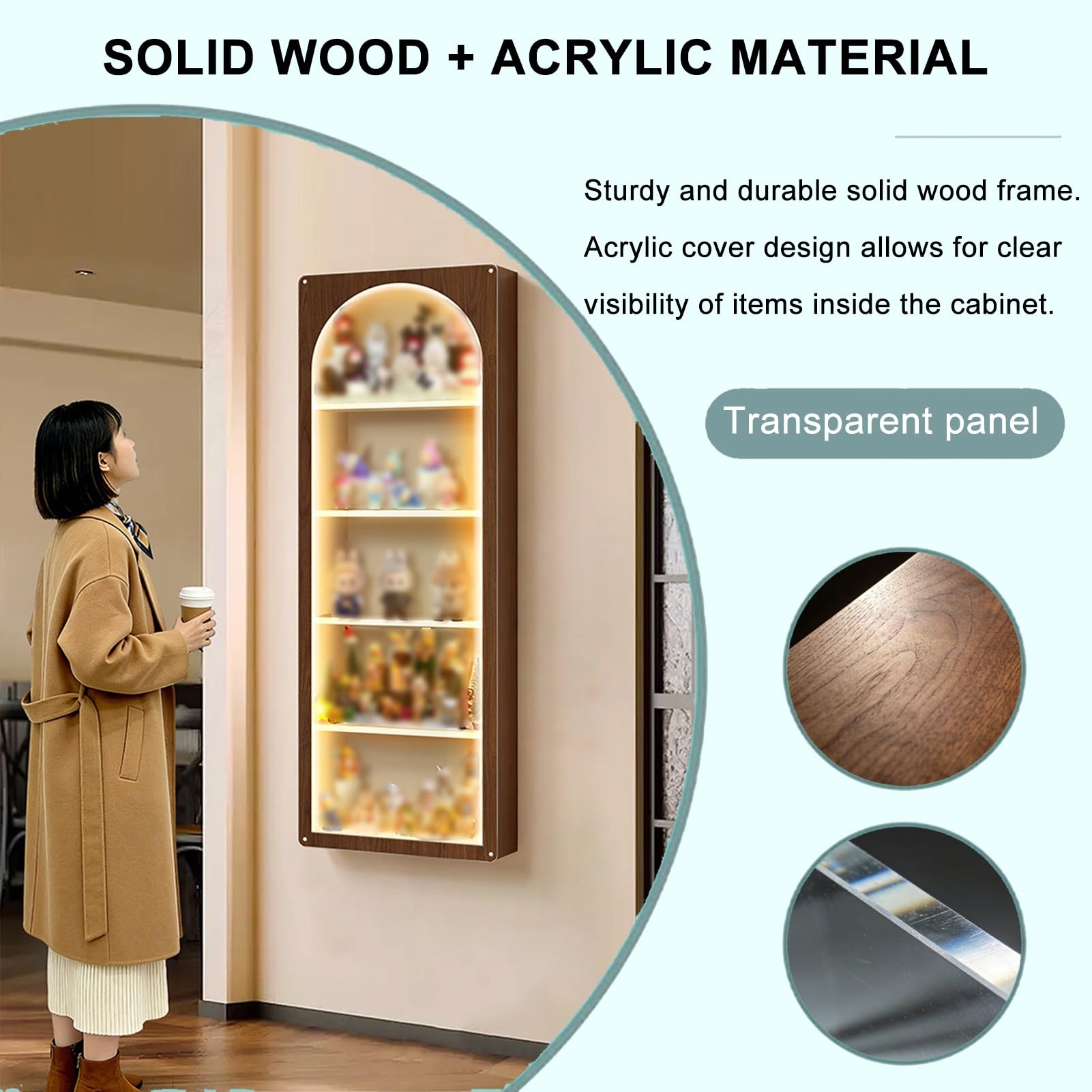 Vetrina Portaoggetti, Vetrina Da Parete Con Anta Trasparente, Libreria In Legno, Contenitore Impilabile Per Soggiorno, Studio(Wood color)