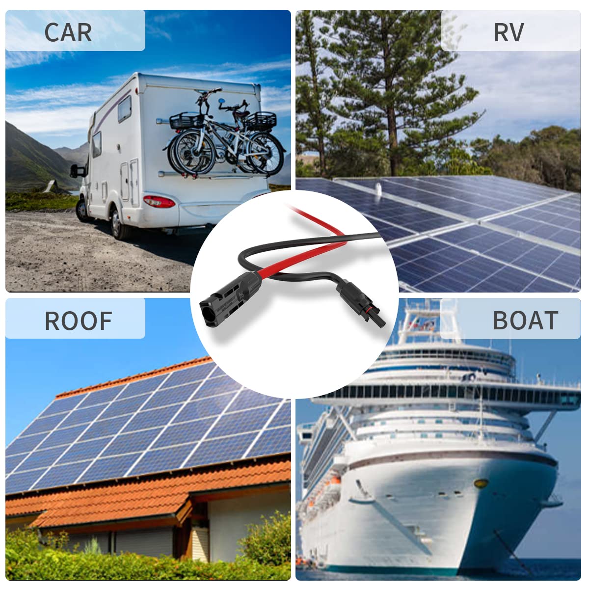 ELFCULB Cavo di prolunga per pannello solare – 1 paio di cavi di prolunga per pannelli solari, 1 paio, 12 AWG, 3 m, nero e rosso, cavo fotovoltaico con connettori maschio/femmina