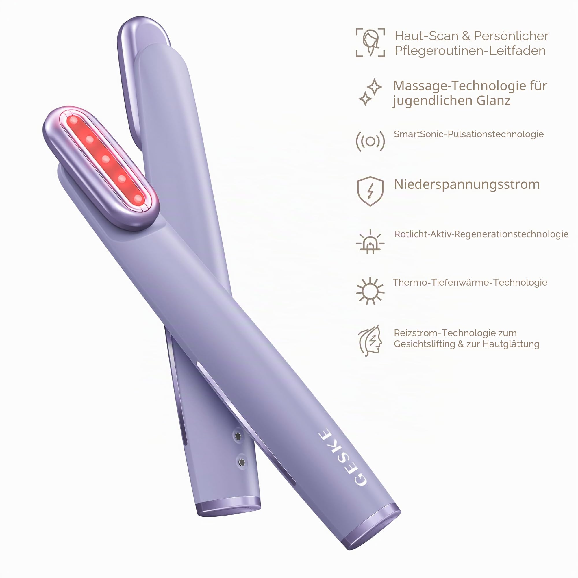 GESKE Skin Firming Wand | 7 in 1 | Anti-Aging | Mikrostrom Facelift | Reduziert Alterserscheinungen | Fortschrittlicher Facial Firmer | Red LED Light Technology | Flexibler Kopf