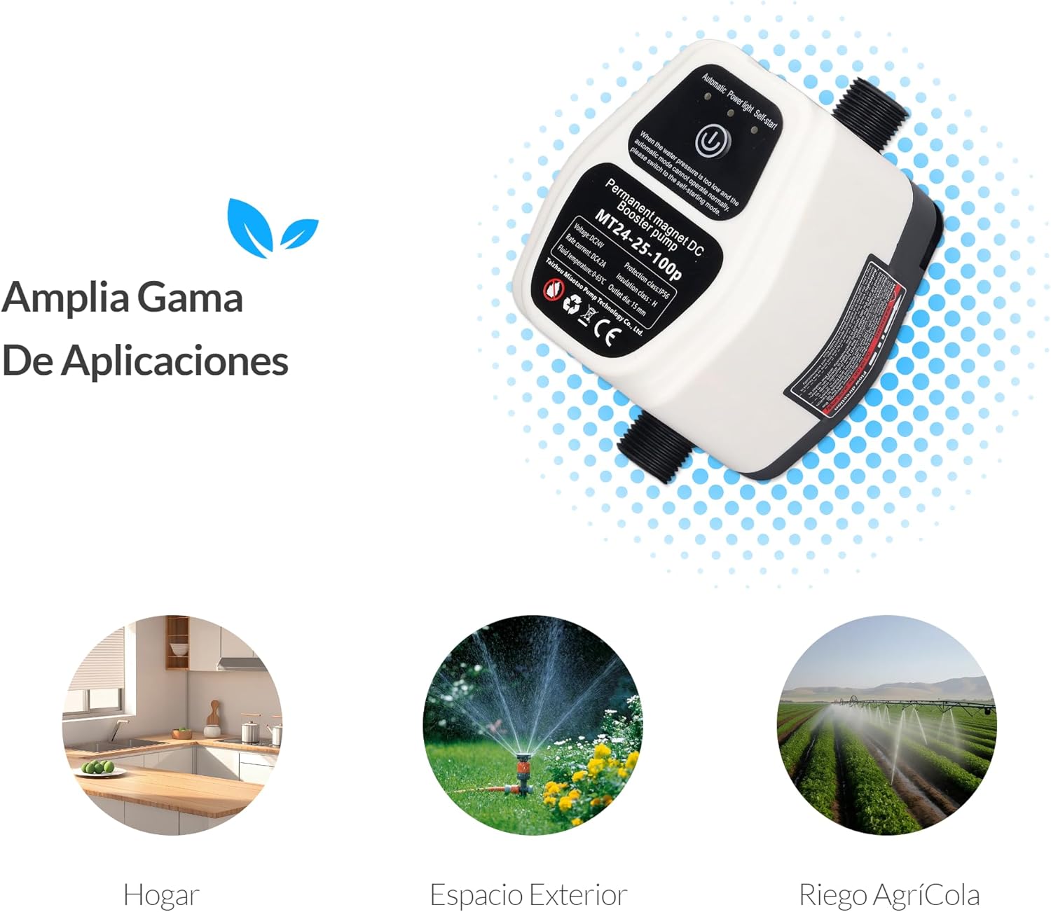 Water pressure booster pump, 100 W, 24 V, 25 l, IP56, automatic pressure booster pump with smart sensor for shower, silent water pump for kitchen tap, hot and cold water shower, garden