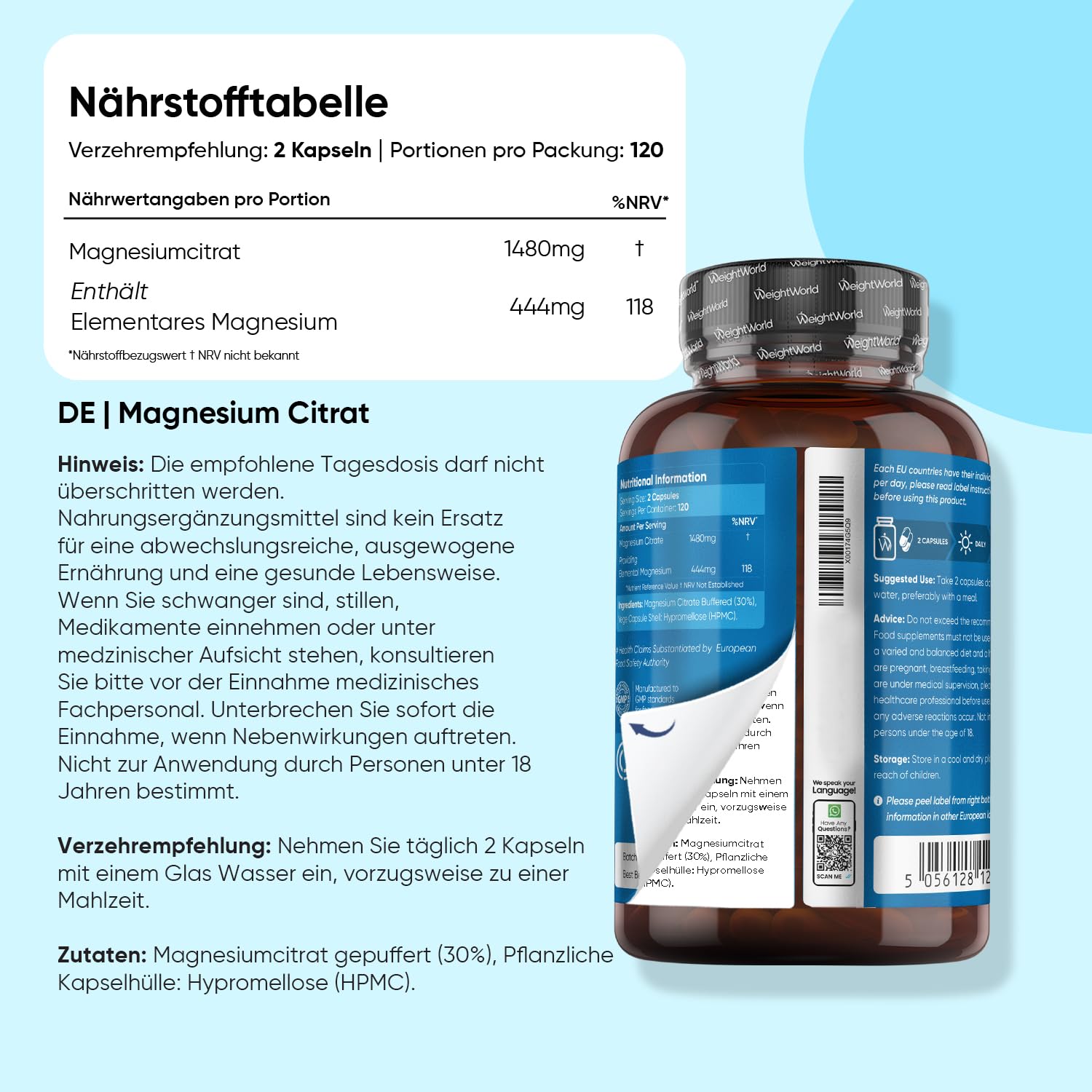 Omega 3 Weichkapseln + Magnesiumcitrat + Vitamin D3 4000 IE - Ohne Gentechnik - Hergestellt gemäß den GMP-Standards - WeightWorld