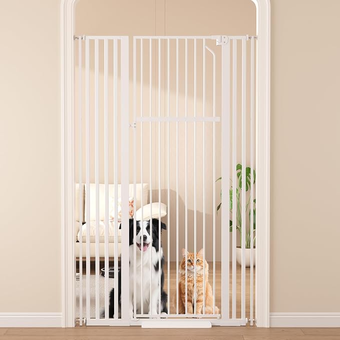Extra Tall Cat Gate, 55.1" Heavy Duty Pet Gate for Large Cats & Dogs, Adjustable 29.9-45.3" Wide, Auto Close, No Drilling Pressure Mount, Easy Walk Through for Doorways Hallways Kitchen, White