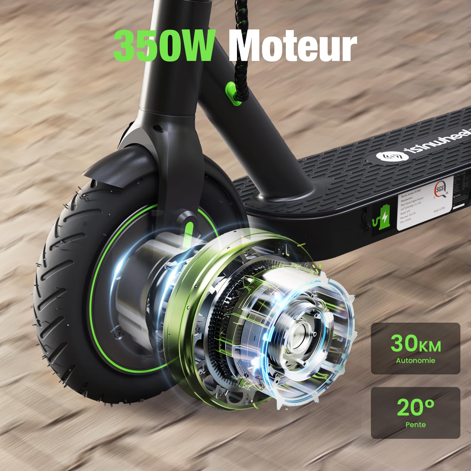 isinwheel S9Pro Trottinette Électrique Adulte,Autonomie 30 km,Electric Scooter 350W,Vitesse 6/15/25 km/h,Double Frein,Pneus 8,5" Increvables,Suspension Intégrée,Pliable