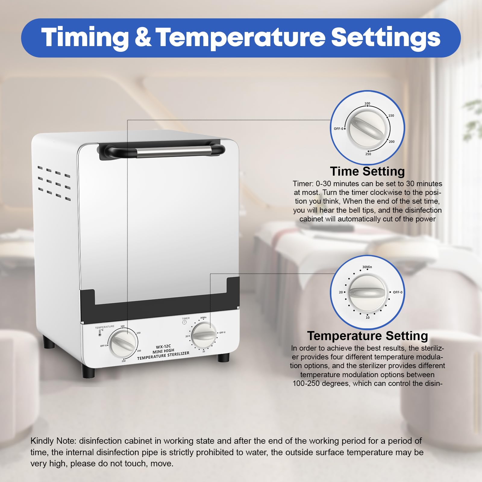 Xverycan 1000W Esterilizador de aire caliente Desinfección, 12L de calor seco de alta temperatura Esterilizador, Pequeños esterilizadores para herramientas de uñas, herramientas cosméticas