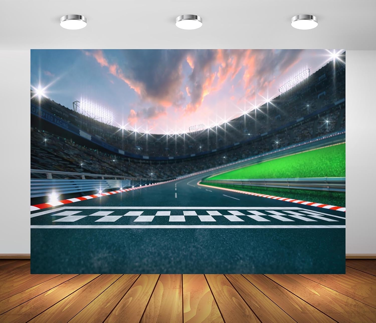 Amazon.com : BELECO 7x5ft Fabric Finish Line Race Track Backdrop Racing ...