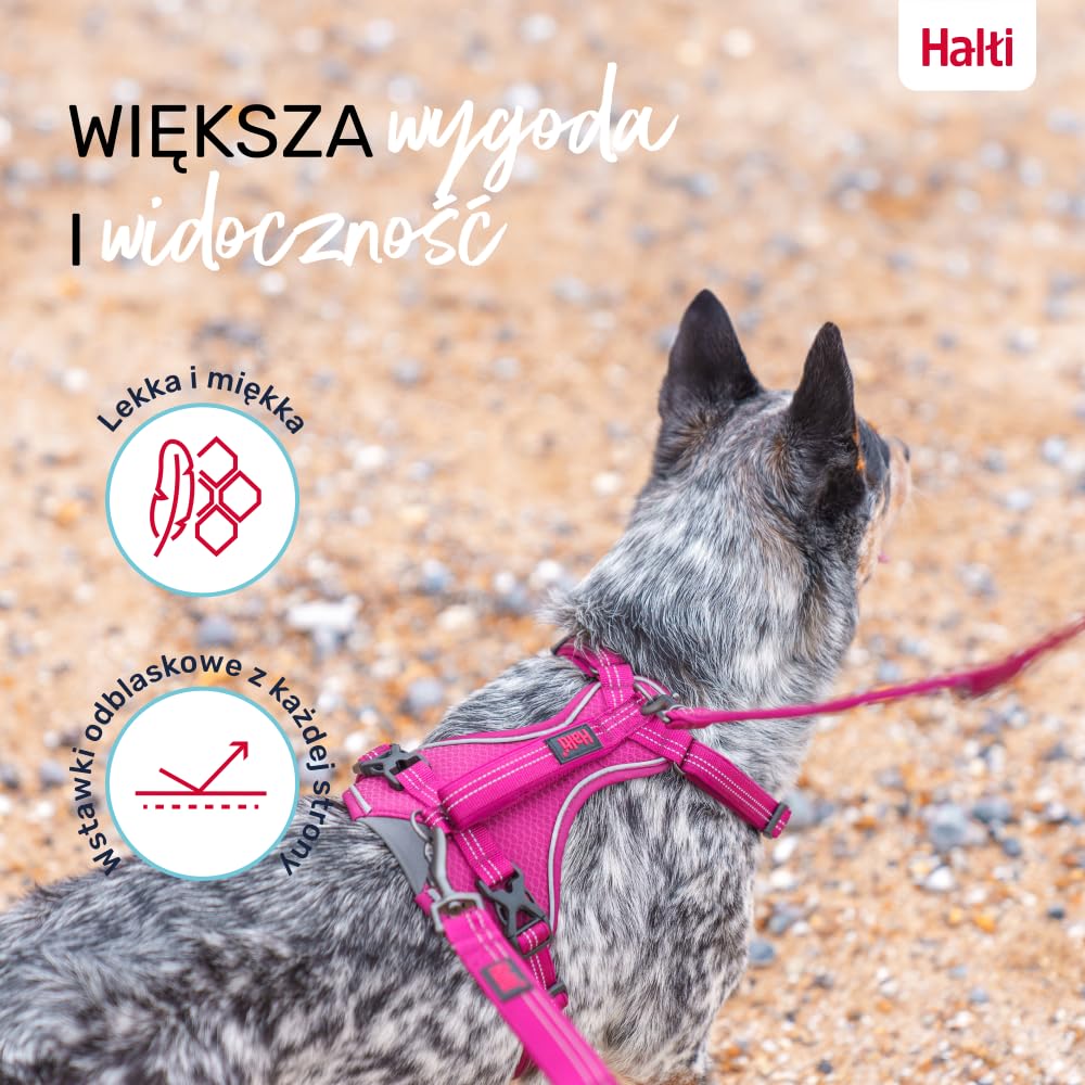 Uprząż dla psa HALTI Anatomy z uchwytem - Zapewnia psu swobodę ruchów i wygodę podczas spacerów. 3 punkty mocowania smyczy, neoprenowa wyściółka, regulowana i odblaskowa (Rozmiar M, Magenta)