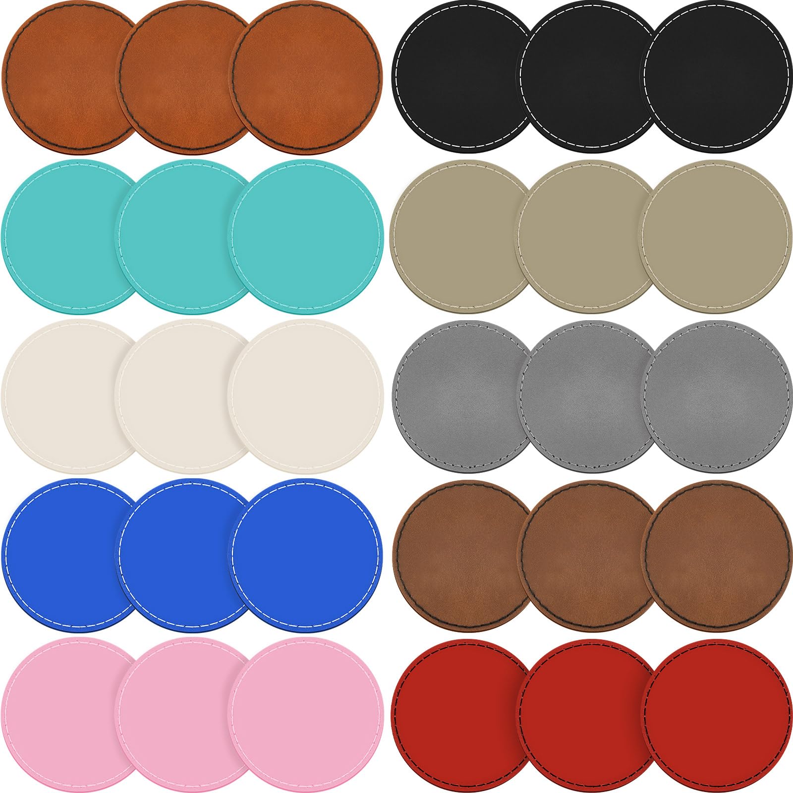Dunzy 30 Pcs Blank Leather Hat Patches with Adhesive Round Laserable Leatherette Patch Faux Leather Patches Glowforge Laser Supplies for Hats, Jackets, Backpacks (Colorful)