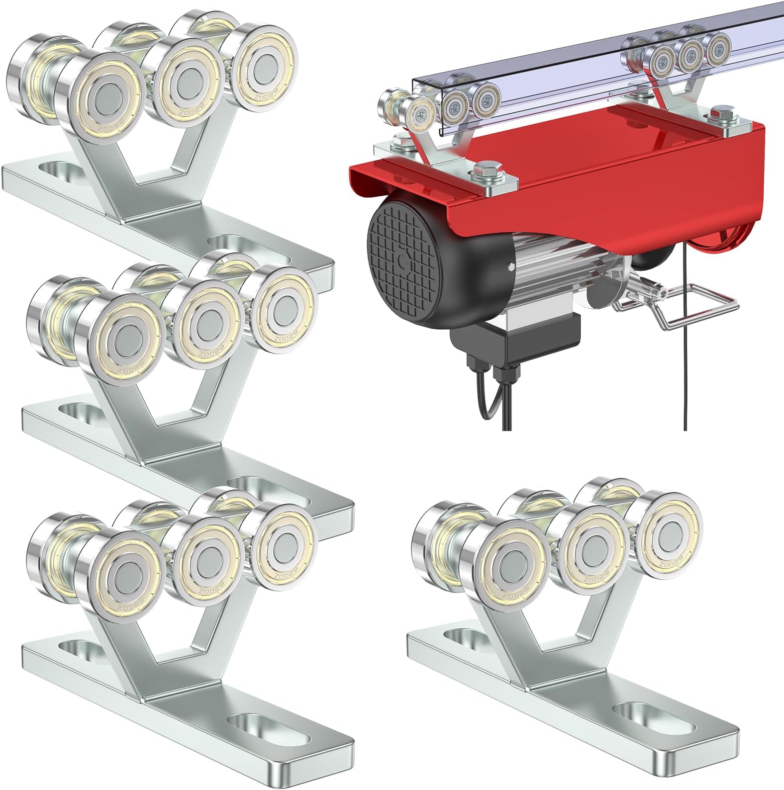 6 Wheel T Type Trolley Assembly Electric Hoist Easy Installation Roller Trolley Silent for use with 1-5/8" Wide and All 1-5/8" or Taller Strut Channel 4 PCS