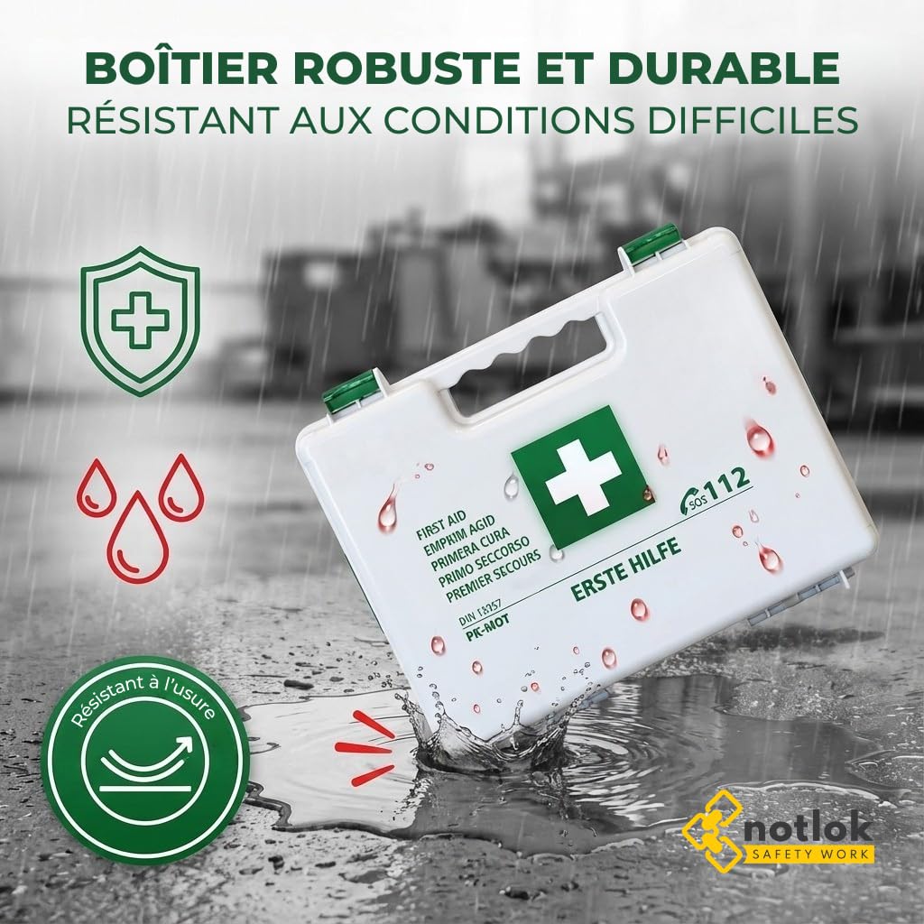 Trousse de Secours Complete DIN 13157 | Trousse Premier Secours - Boîte Pharmacie Murale | Pour Entreprise & Maison | Kit avec Pansements & Couverture de Survie Isothermique