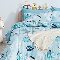 Vista 34 de SLEEP ZONE Juego de edredón de 5 piezas para niños, tamaño individual, súper lindo y suave, ropa de cama para niños en una bolsa, juego de 5 piezas