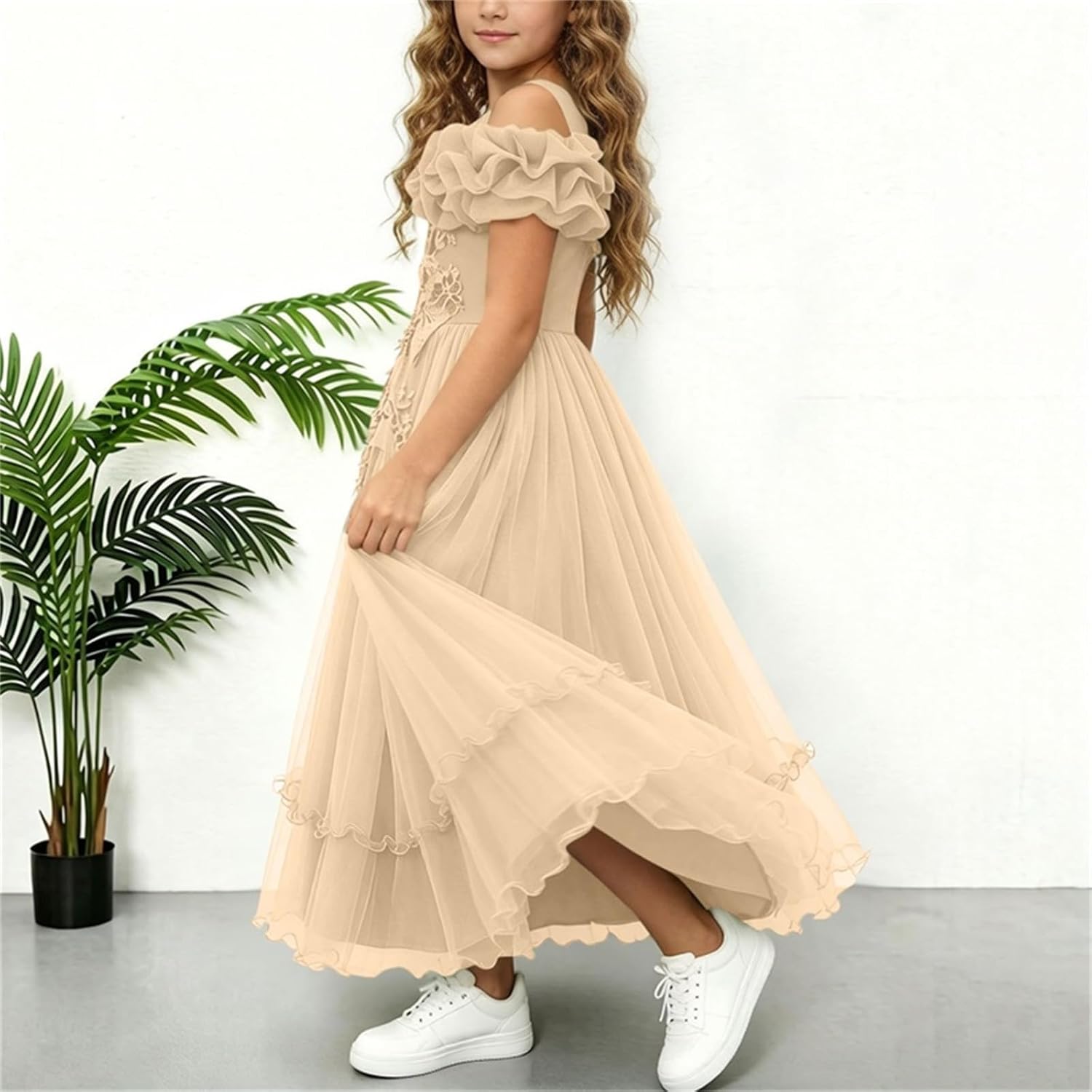 Off Shoulder Junior Bridesmaid Dress for Wedding, Flower Girl Tulle Dress Formal Evening Party Prom Dresses