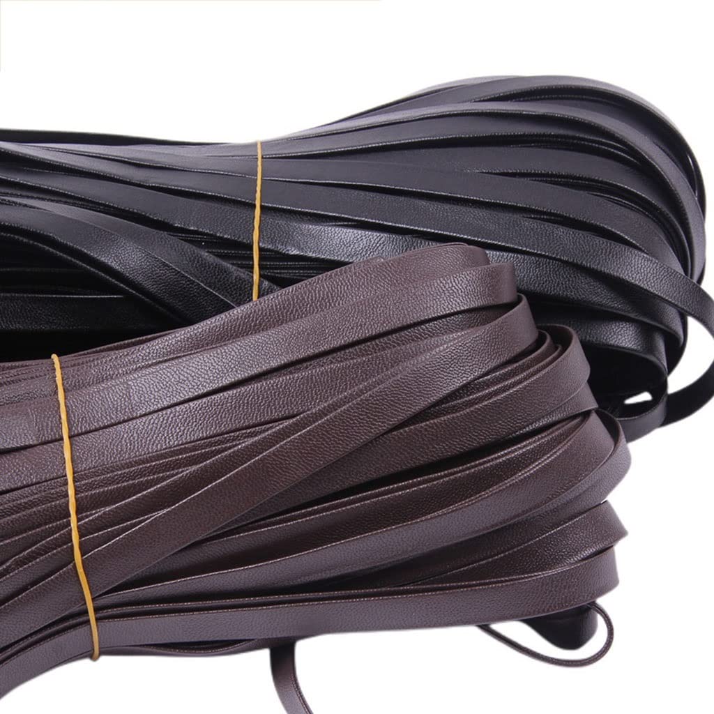 Cordoncino di cuoio 4/5/6/8/10/12/15/20mm Cordino in pelle PU for braccialetti collana fai da te Creazione corde piatte marrone nero 1 pz | Black,5mm 5m