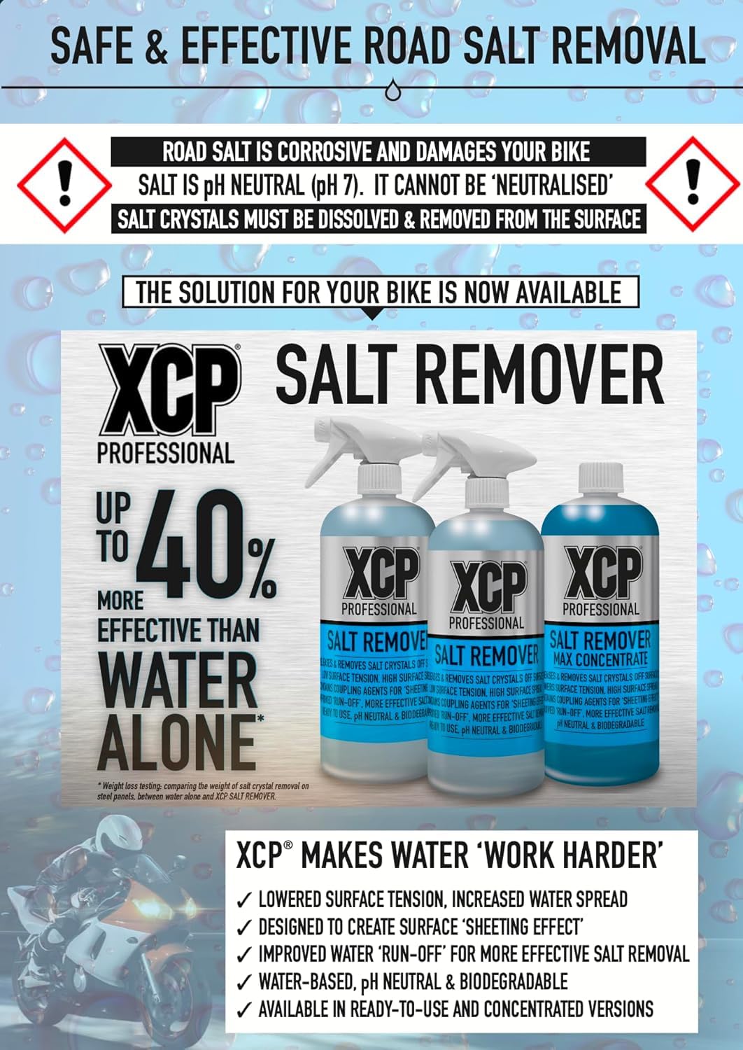 XCP Salt Remover 1L - Rimuovi Sale Pronto all’Uso - Spray Detergente Moto, Auto e Barca - Formula Biodegradabile PH Neutro - Ideale per Residui di Sale, Strade Invernali e Nautica
