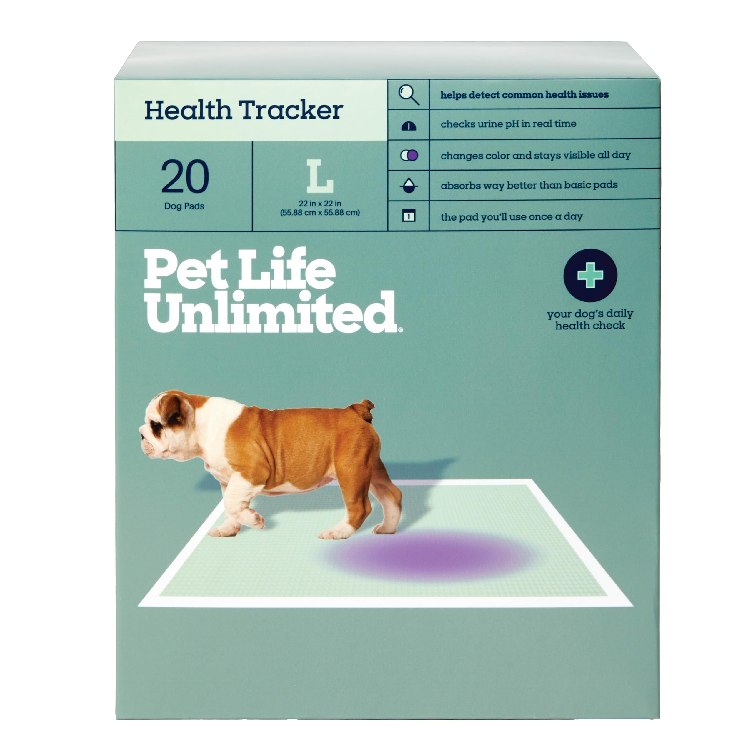 Pet Life Unlimited Health Tracker Large Puppy Pads, Pee Pads for Dogs, Dog Training Pads - pH Responsive Color-Track Technology Detects Common Health
