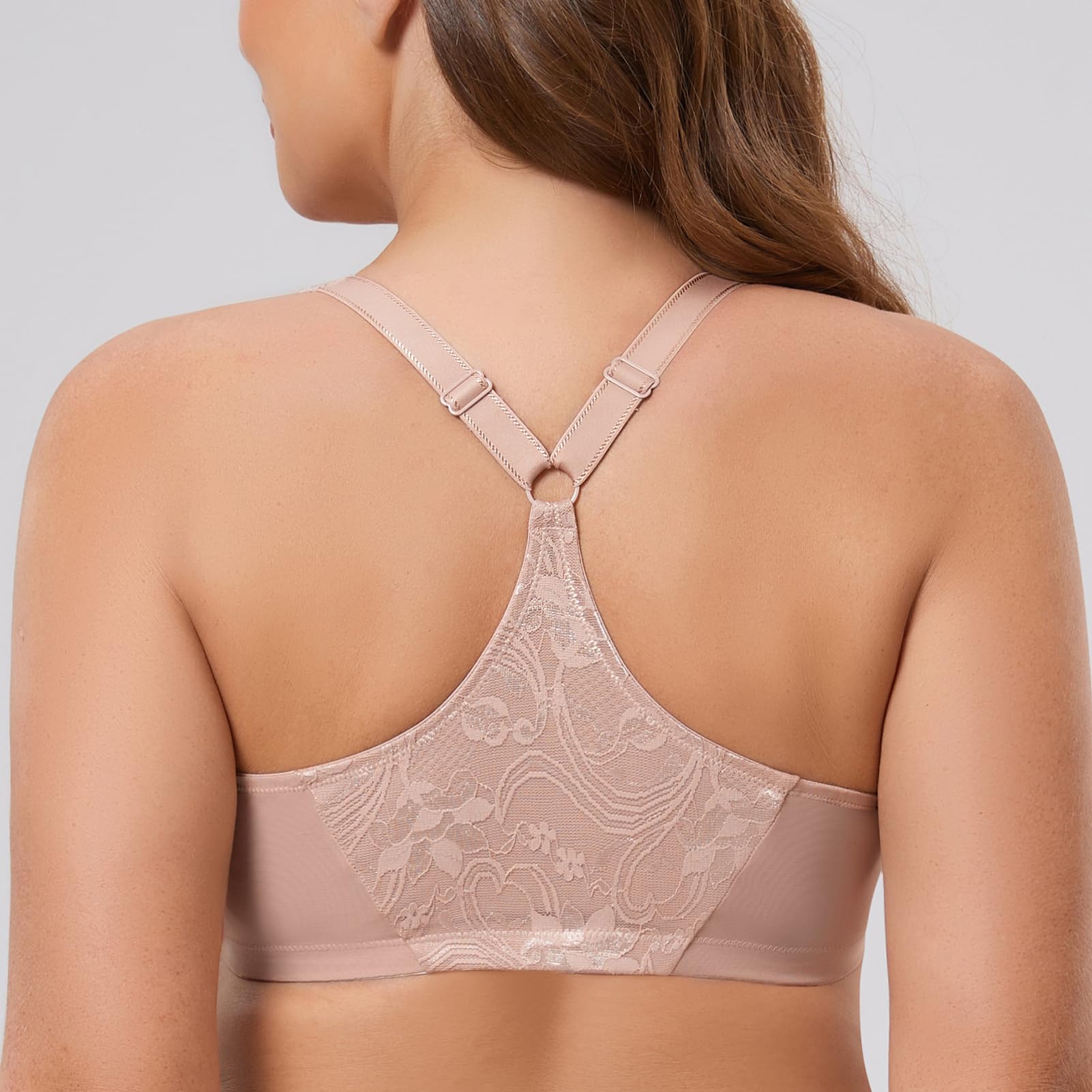 MELENECA Soutien-Gorge Grande Taille Dos Nageur Non doublé en Dentelle avec Armatures et Fermeture sur Le Devant pour Femme