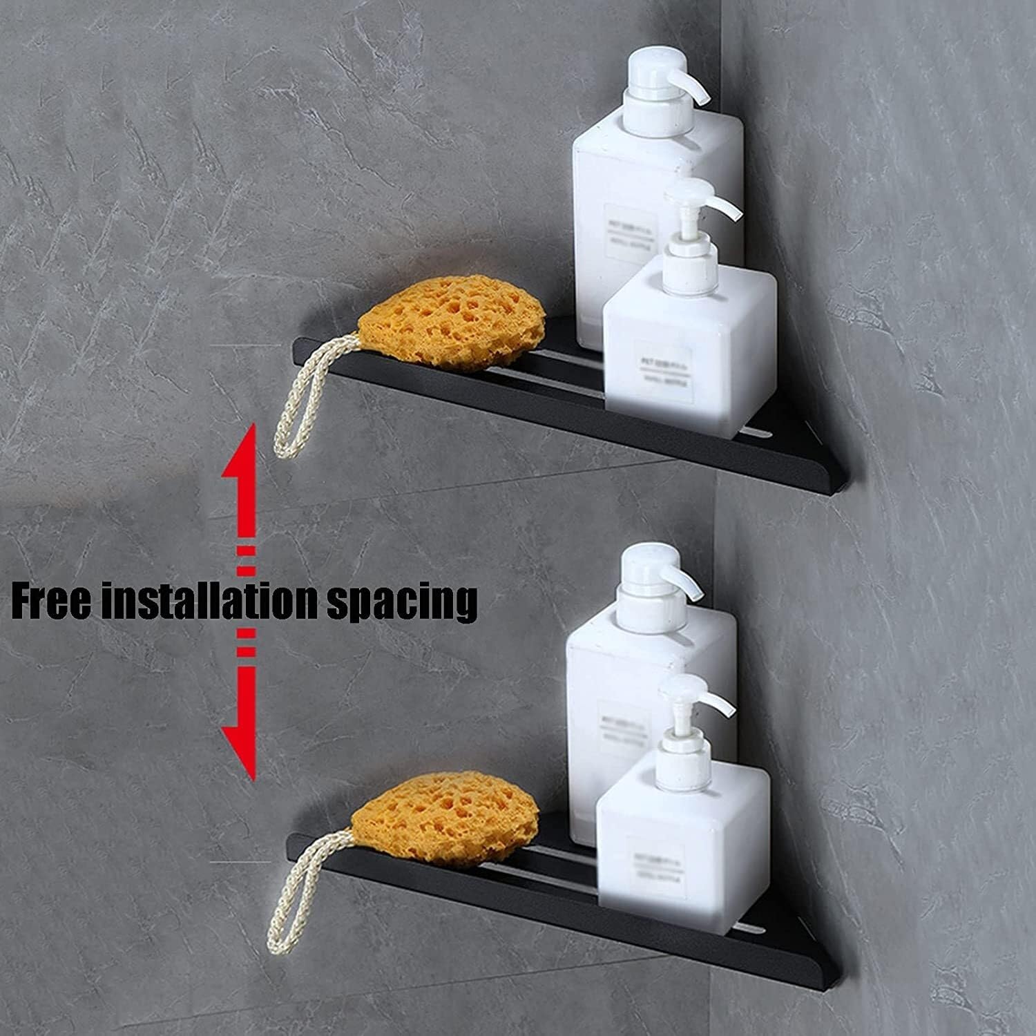 Portaoggetti Doccia Mensola per Doccia Ad Angolo Montata A Parete Scaffale Portaoggetti Senza Foratura in Acciaio Inossidabile Scaffale(Black)
