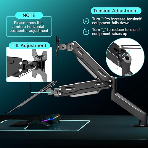 Miniatura 5 de Pholiten Soporte para monitor y portátil para pantalla de máximo 32 pulgadas y portátil de 17 pulgadas, soporte de monitor doble con capacidad para