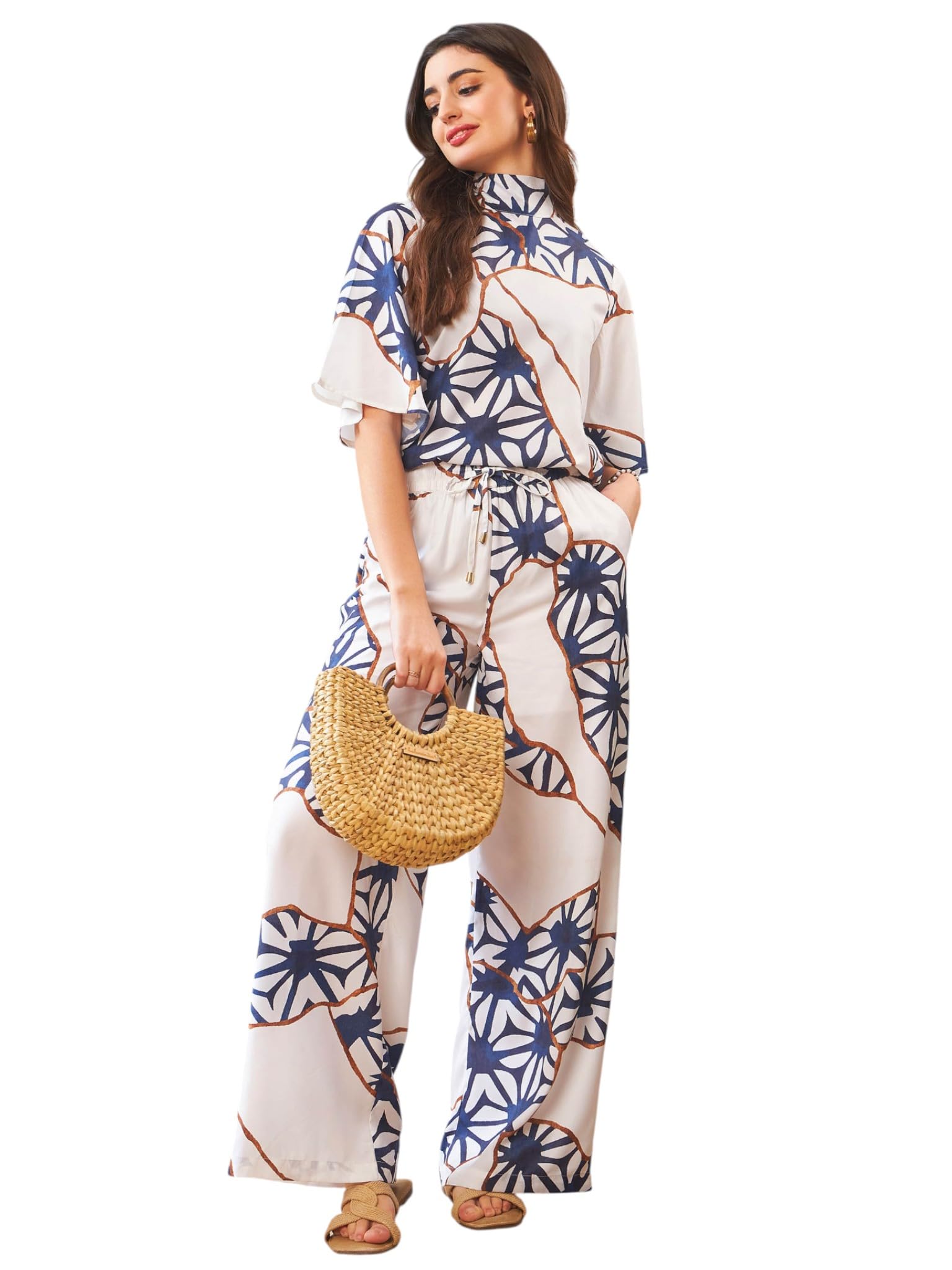 sassafras Women's Abstract Printed Top with Palazzo Pants-picture-30