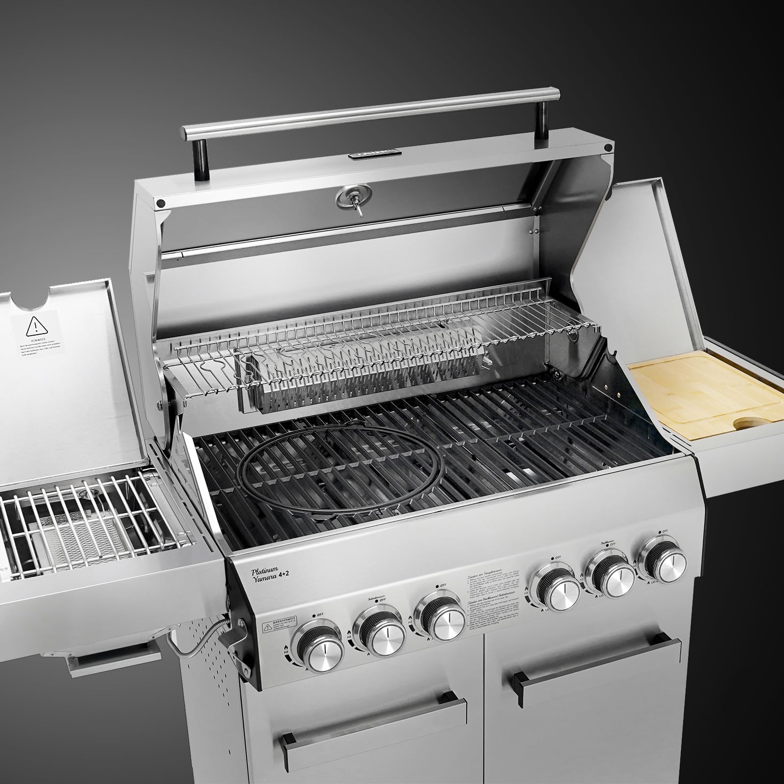TAINO PLATINUM YAMARA 4+2 Gasgrill Edelstahl 4 Brenner Keramik Sear-Burner Keramik Backburner Piezo-Zündung Grillrost gusseisern