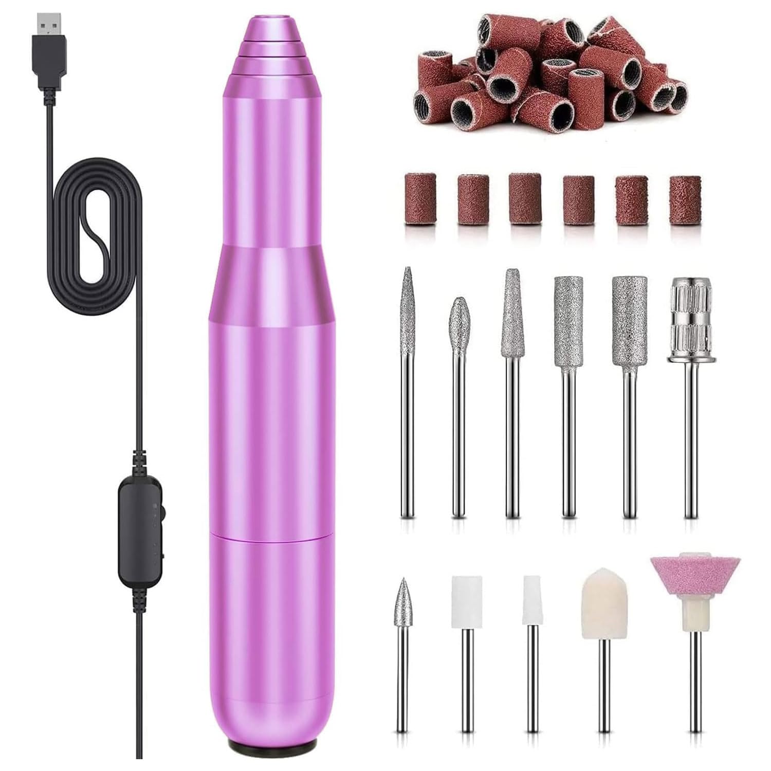 FOLAI - Lijadora para uñas eléctricas, kit de manicura y pedicura eléctrica portátil, silenciadora para uñas profesional con USB 25000RPM(violeta)