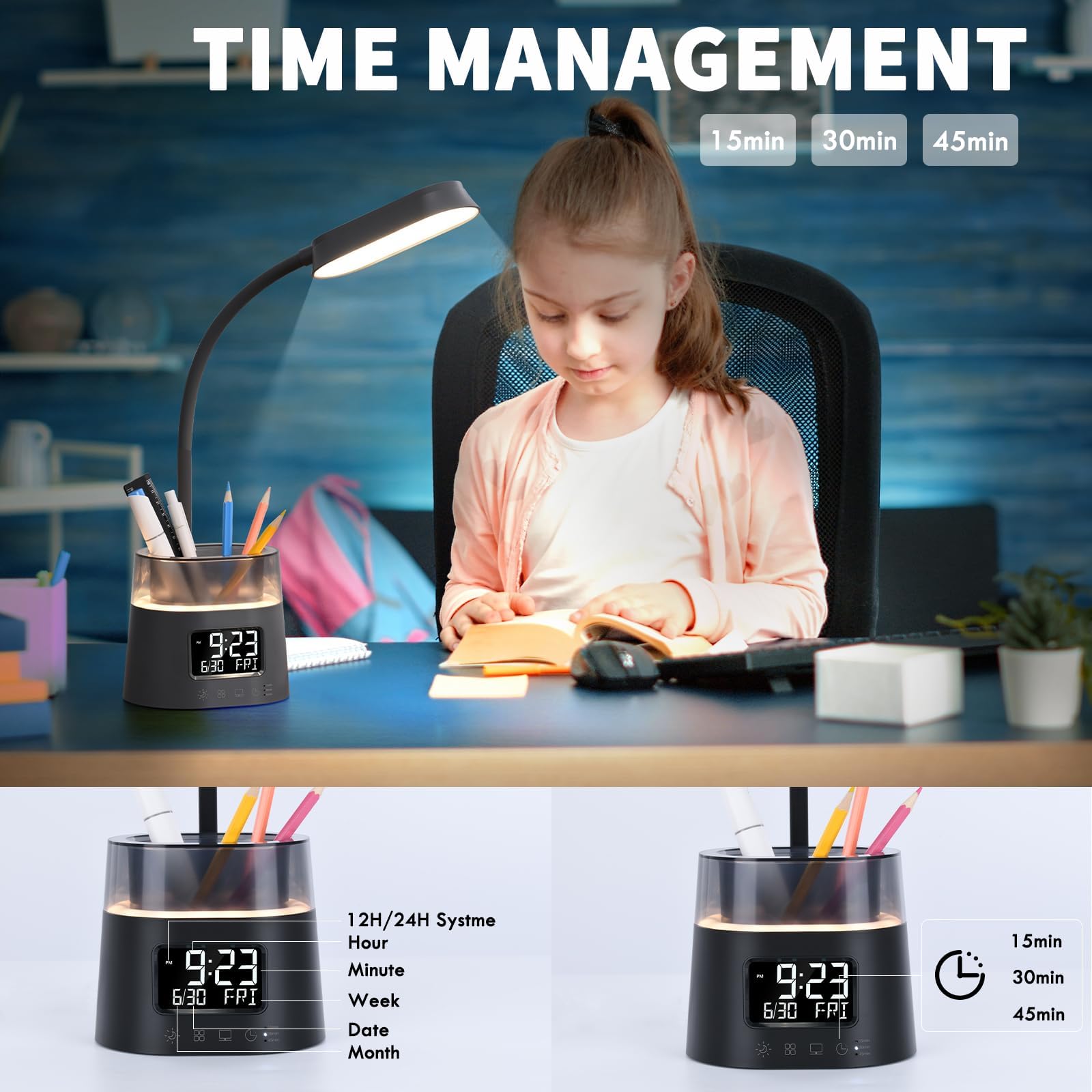 Lámpara de escritorio LED con soporte para bolígrafo para niño