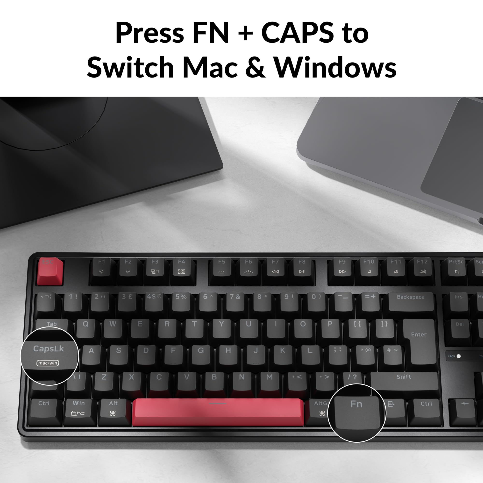 Keychron C3 Pro Wired Mechanical Keyboard - ISO UK Layout, 87 Key TKL Compact, Gasket Mount, QMK/VIA Programmable, Red Switches, Red Backlight, for Mac Windows Linux Gaming — view 3