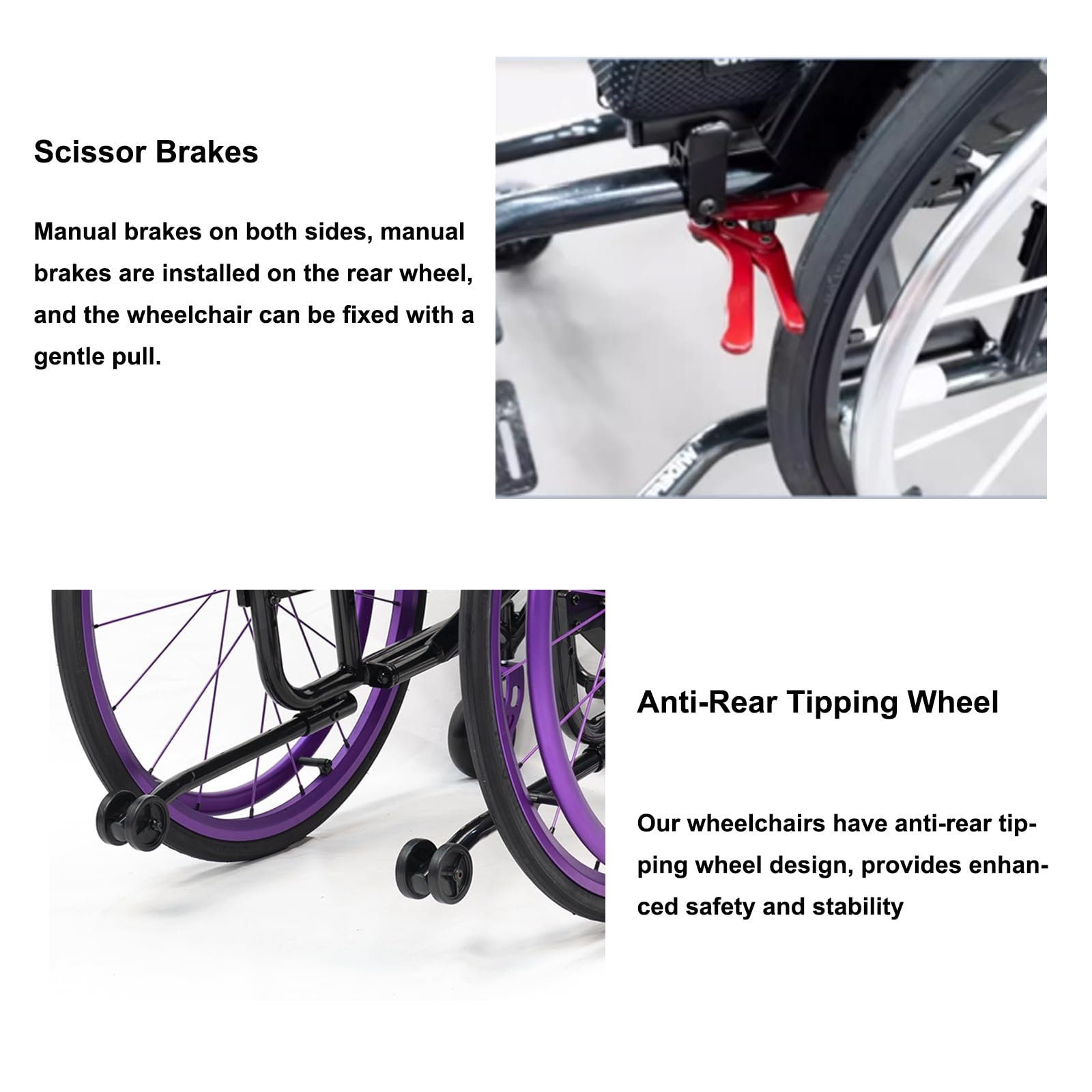 Sedia a rotelle pieghevole, Manuale, Carrozzina da transito, Alluminio, per disabili, Carrozzina disabili ad autospinta(16.5" Wide Seat,Blue)
