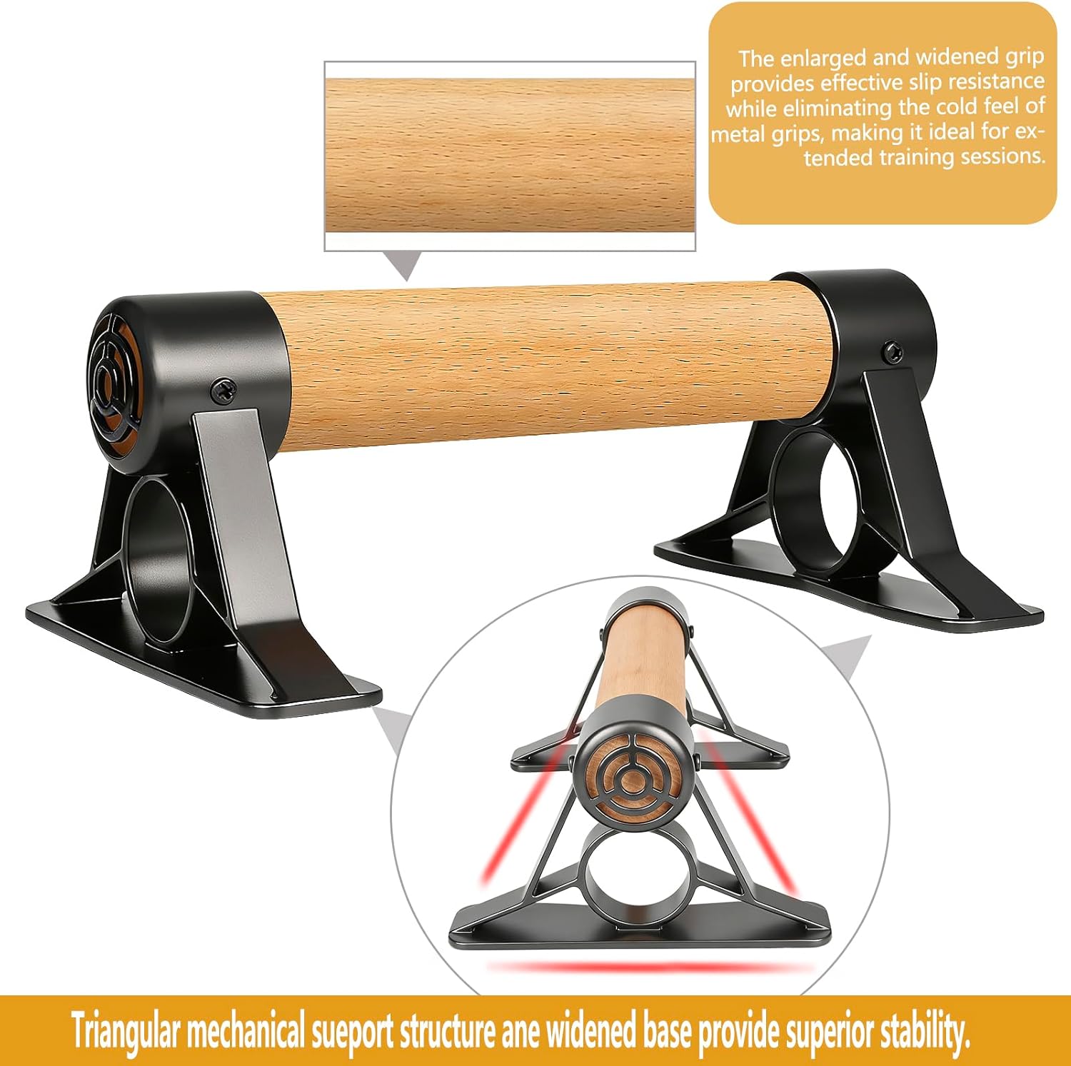 Solid Wooden Parallettes Bars, Anti-Slip Calisthenics Handstand Bars with Sturdy Metal Brackets, 800 LBS Weight Capacity for Fitness & Floor Workouts