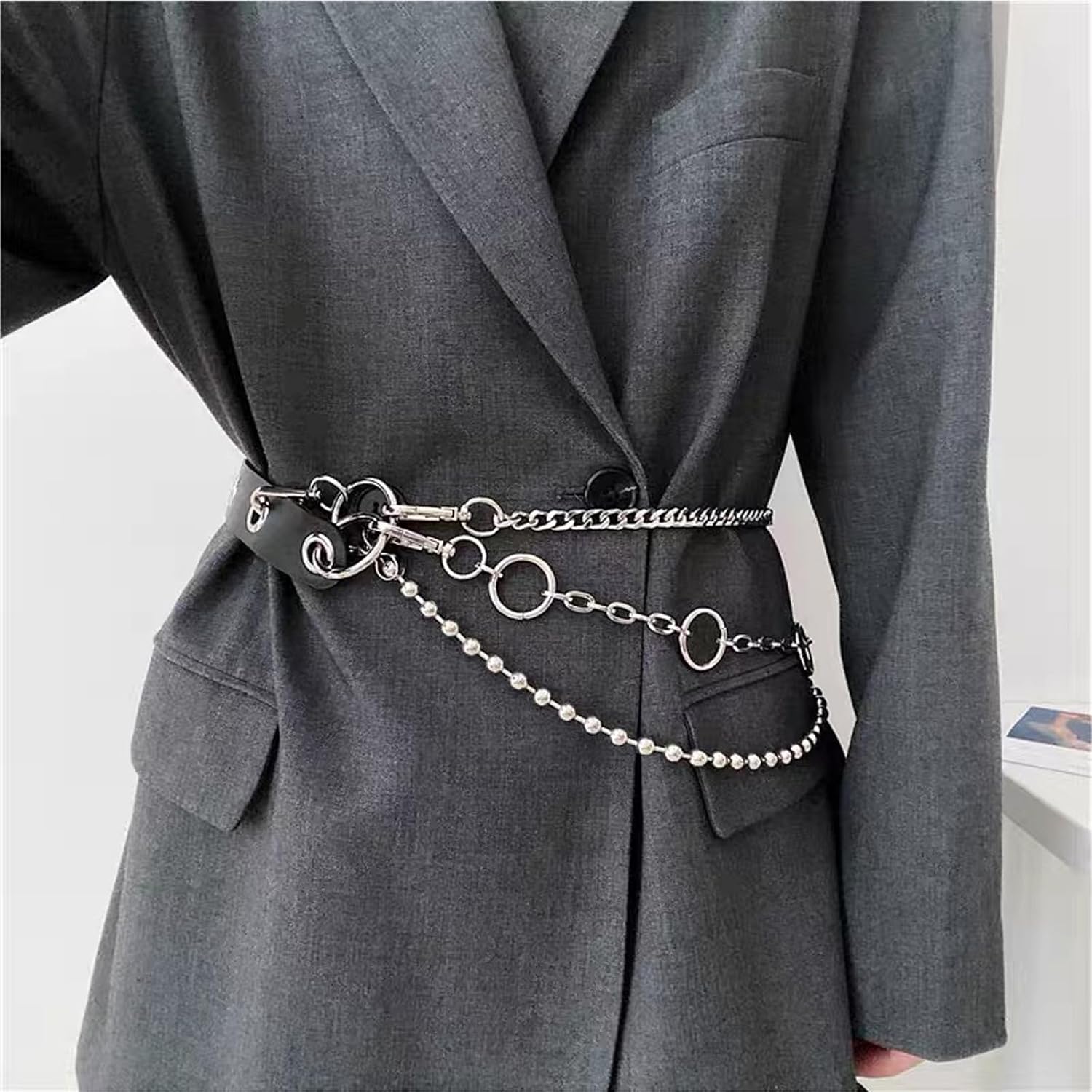 Punk Leather Belts for Women O-Rings Chains Goth Rock Garters Strap for Woman Waist Chain Belt - Image 3