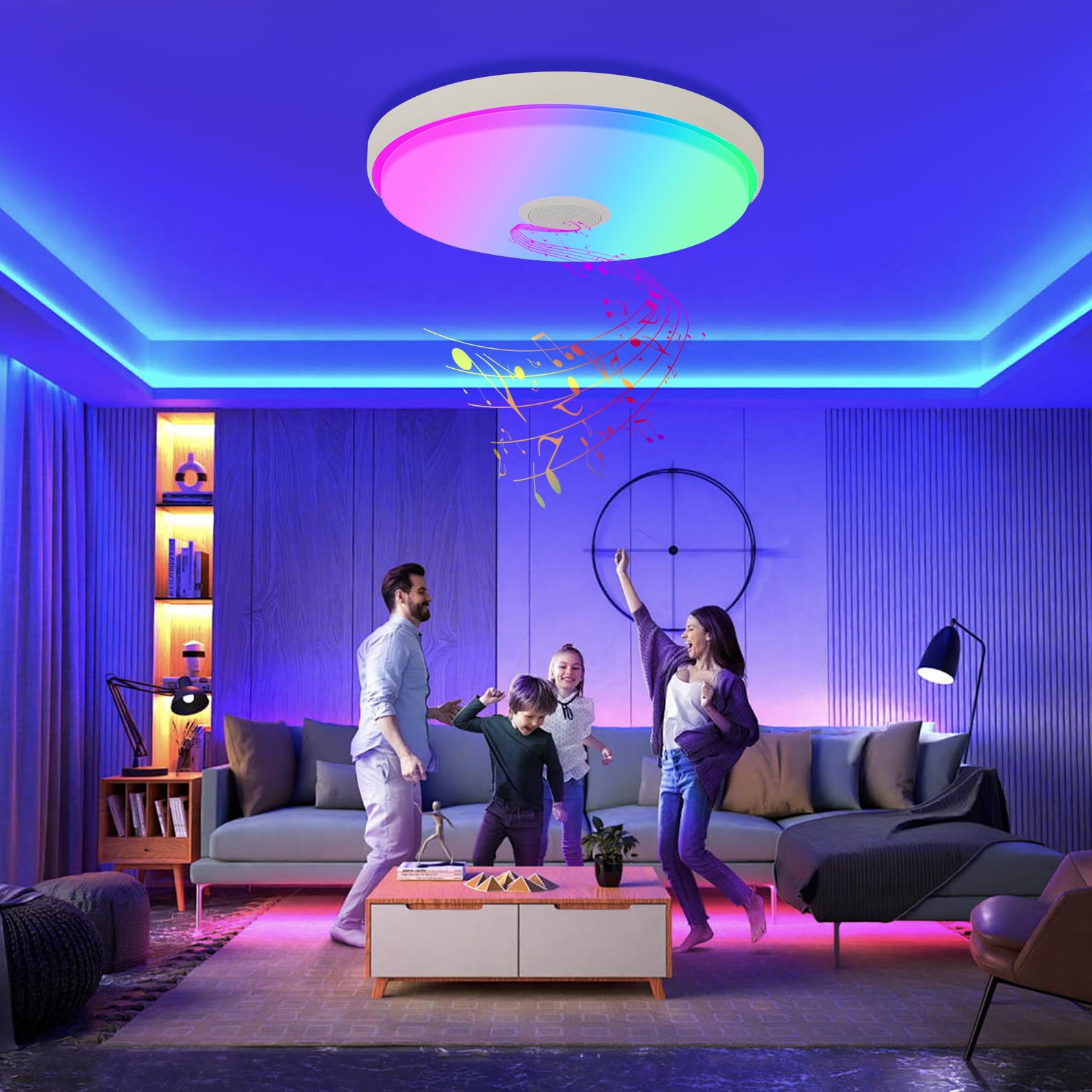 JDONG LED Deckenleuchte Dimmbar 36W mit Bluetooth Lautsprecher Rund led Deckenlampe mit Fernbedienung und APP RGB Farbwechsel 3000-6500K Einstellbar für Schlafzimmer Wohnzimmer Ø40cm