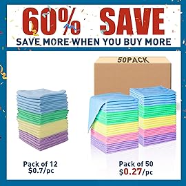 TEAWOO Microfiber Cleaning Cloths-50 Pack, Microfiber Towels Bulk, Towels for Cars & Home, Cleaning Rags 5 Colors Assorted (12x12 inches)