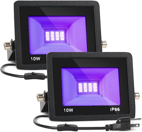 2 Pack Waterproof LED Black Lights, IP66 Outdoor Blacklight Flood Light with Plug + Switch for Halloween Lighting, Glow in Dark Party, Body Paint,