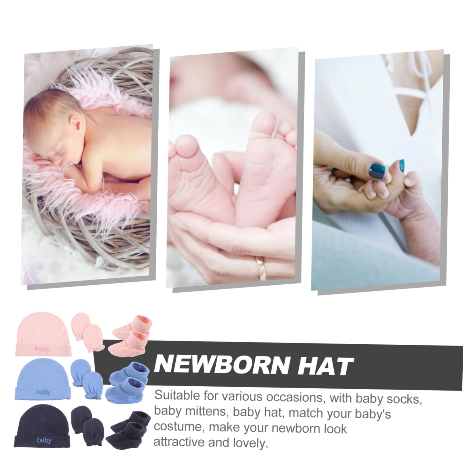 GALPADA 3Sets Newborn Hat with Mittens and Socks Bundle for Boys and Soft and Comfortable Accessories for All Occasions