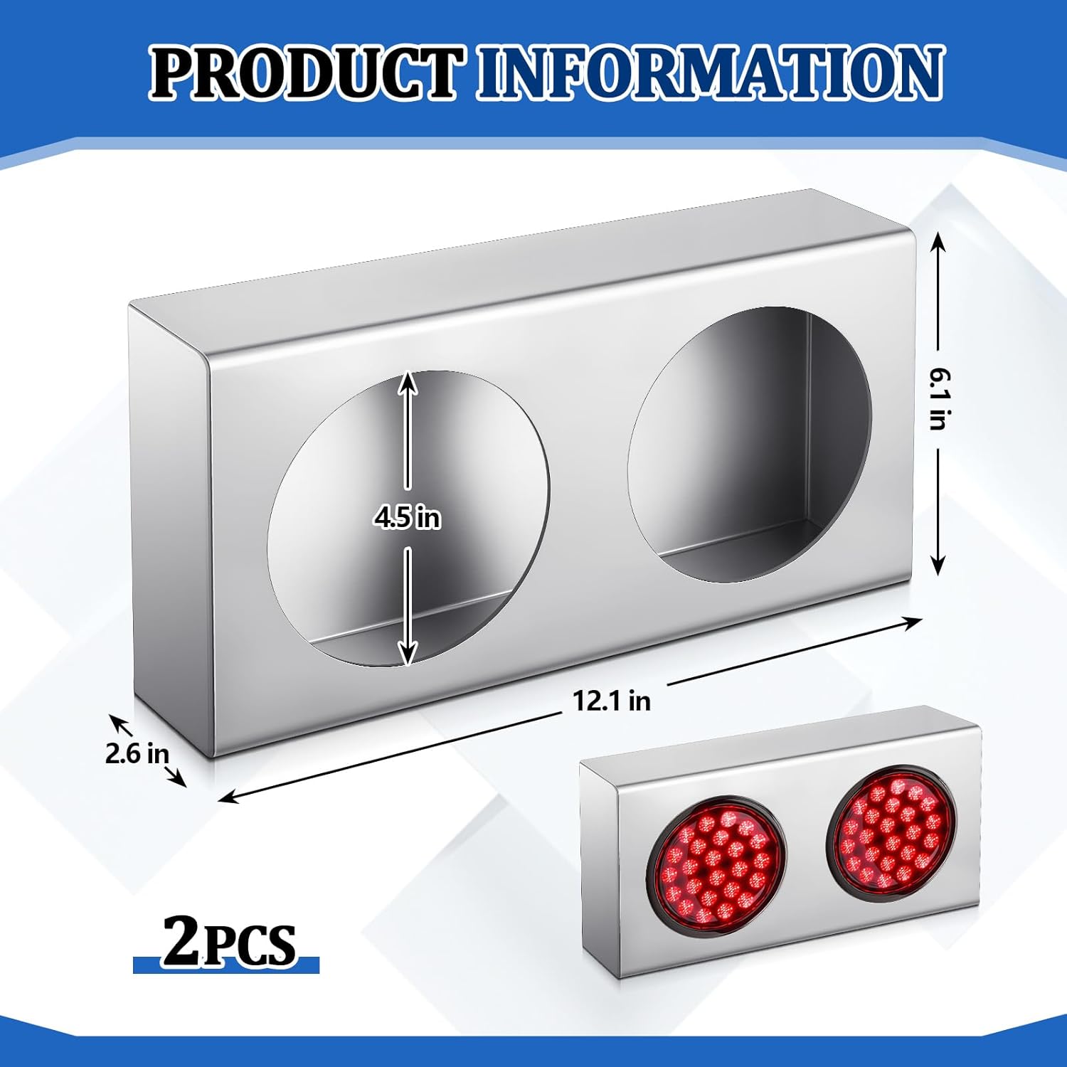 Boao 2 Pcs Tail Light Box Dual 4" Round 14 Ga Stainless Steel No Coating Brake Lights Box for Truck or Trailer