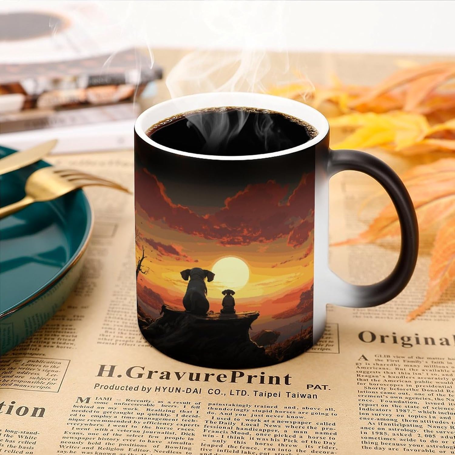 Color Changing Mug Elephant And Dog Printed Ceramic Coffee Mug Heat Changing Sensitive Mug Magic Heat Changing Coffee Mug Novelty Coffee Mugs