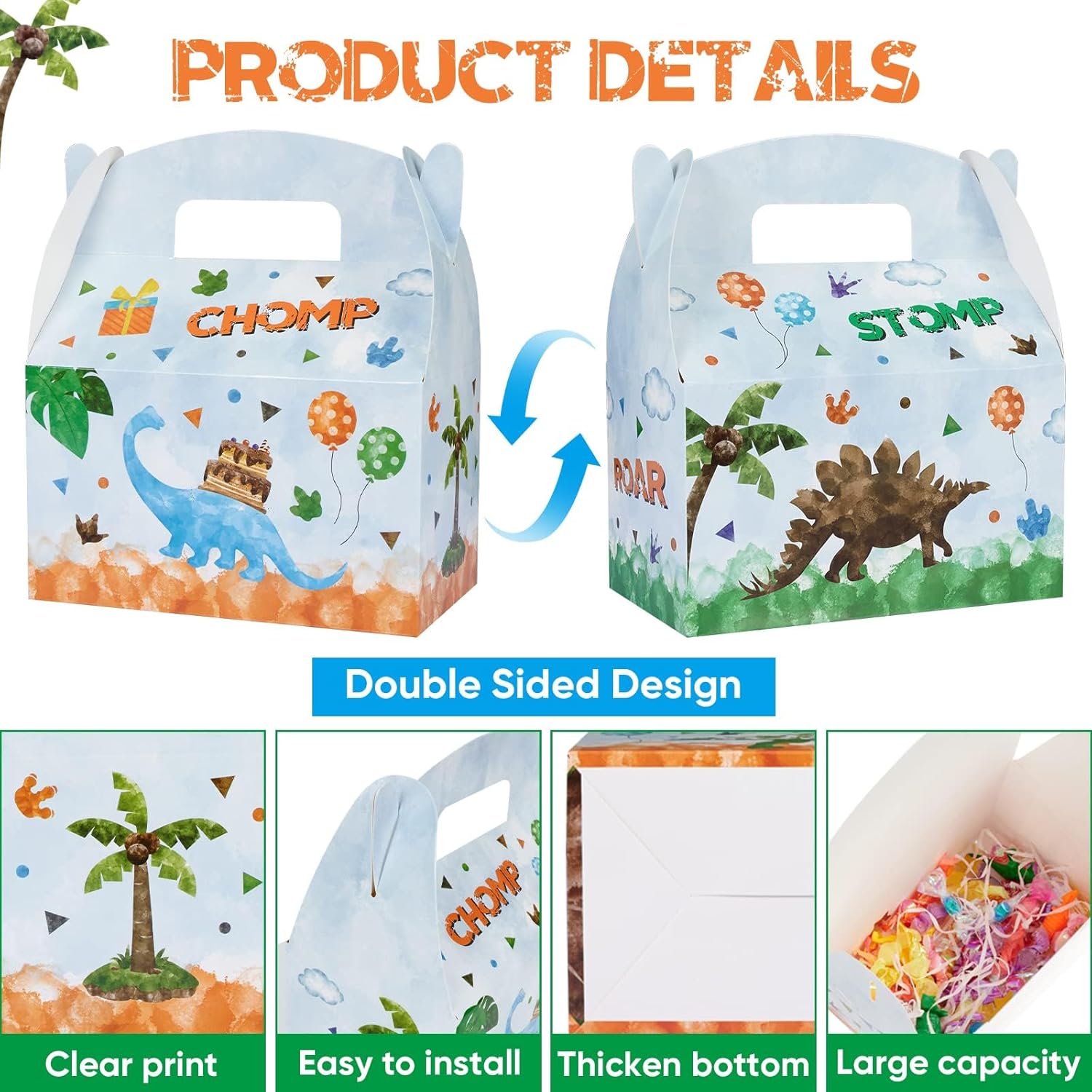 WERNNSAI 12 Pack Dinosaur Party Boxes - Dinosaur Birthday Decorations Dinosaur Party Favor Boxes for Kids Boys Girls Watercolor Candy Gift Box for Dino Theme Birthday Baby Shower Supplies - Image 3