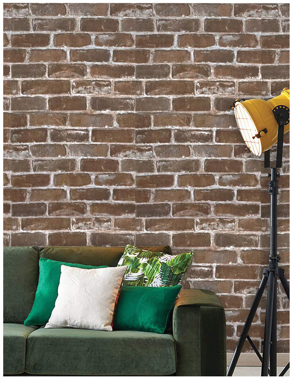HeloHo 17.71" X 196.8" Vintage Brown Brick Wallpaper Peel and Stick Wallpaper Self Adhesive Removable Wallpaper 3D Textured Waterproof Wall Paper Kitchen Room Fireplace Decor Easy to Install