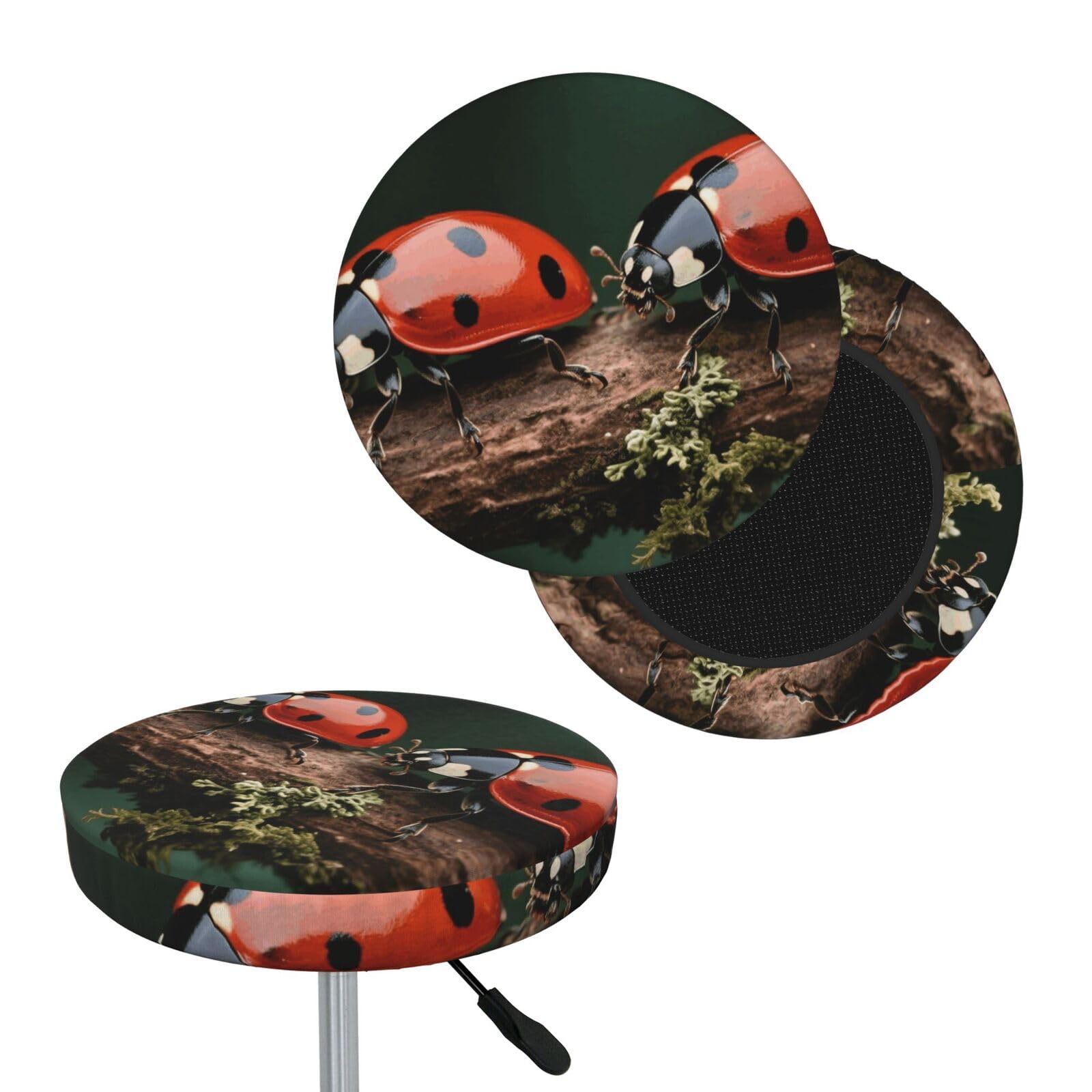 FekiLoot Ladybug Round Bar Stool Covers Stretch Washable Bar Stool Covers Dustproof Slipcover Bar Chair Covers with Elastic Band for Bar Kitchen Living Room Decor 12 Inch